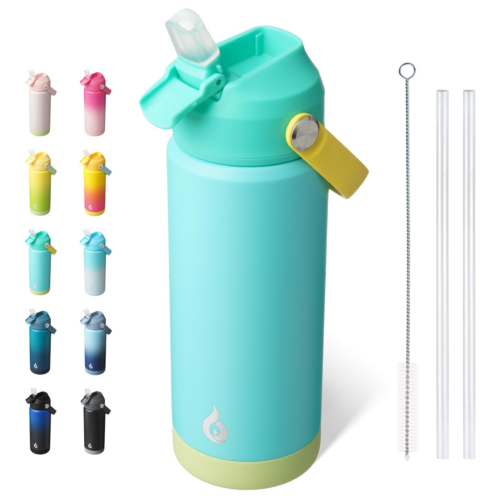 BJPKPK Insulated Water Bottle with Straw Lid, 18oz Thermos Water Bottles, Flex Handle & Non-slip Boot, BPA Free Leak Proof Stainless Steel Metal Thermos, Tumblers, Cups,Twilight Blue