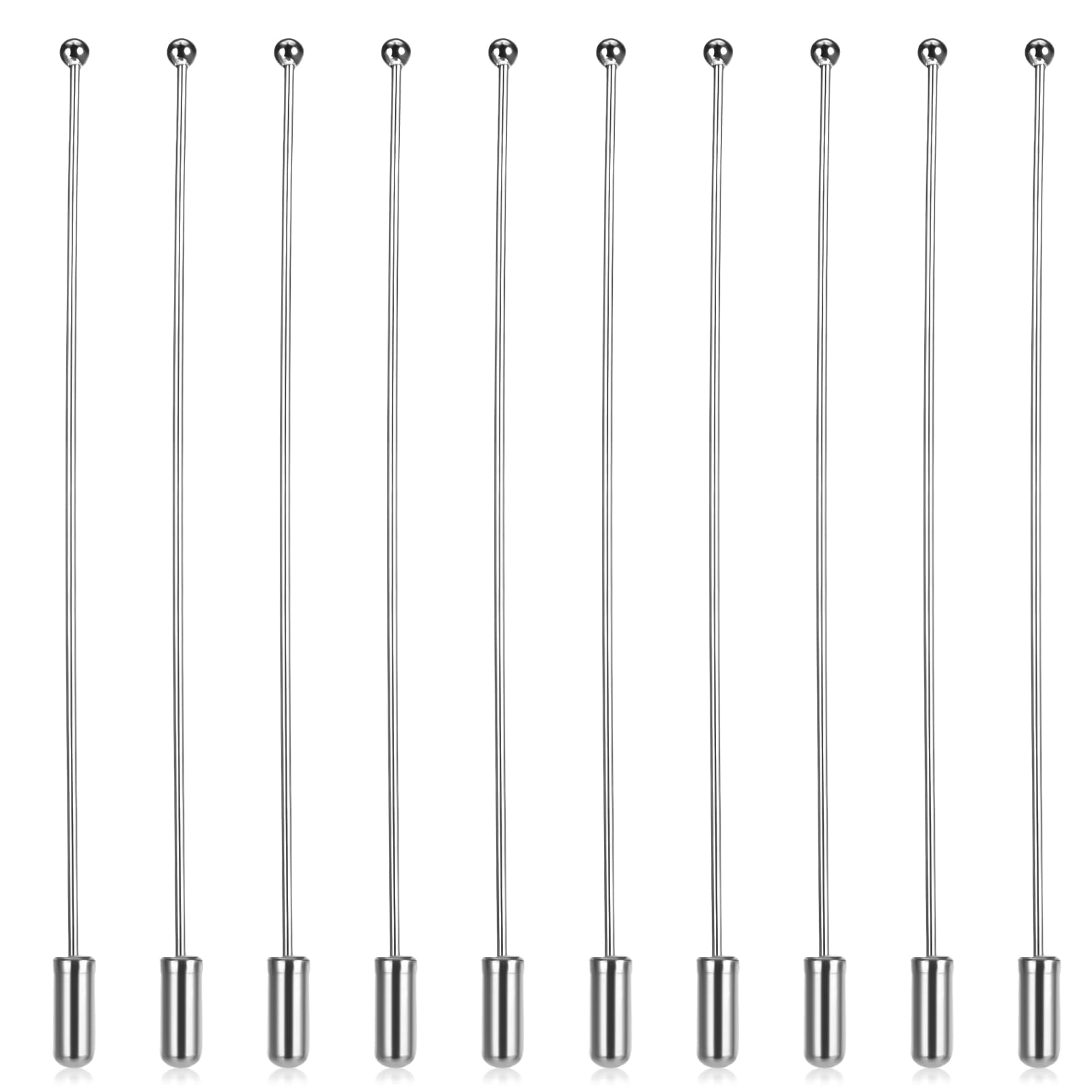Piriuuo 10 Pcs Brooch Pin Stick for Jewelry Making, Metal Stick Pin Brooch Safety Pins Needle Eye Pin with Stopper Ends for DIY Costume, Suit Tie Hat Pin, Jewelry Making Accessories (Silver)
