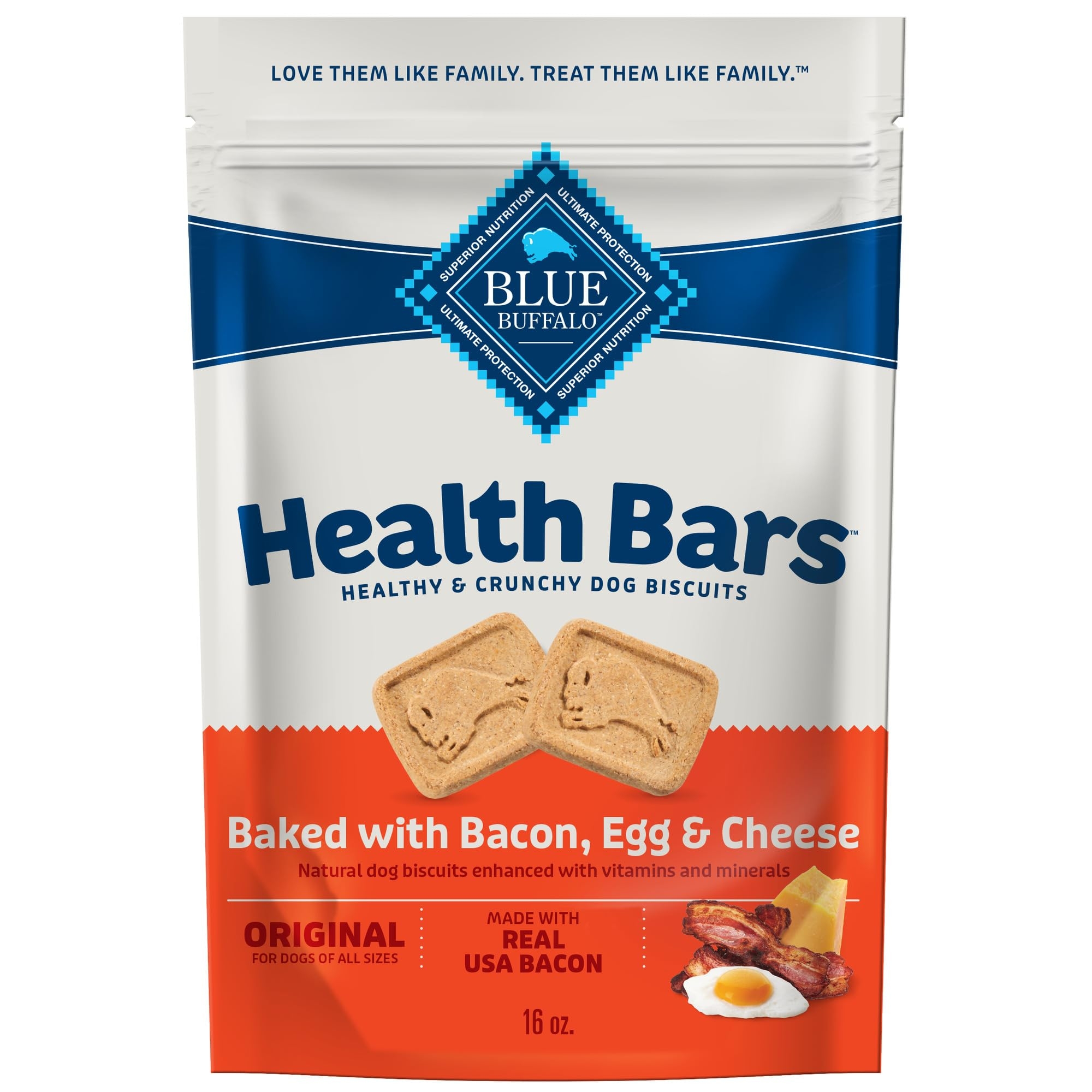 Blue Buffalo Health Bars Crunchy Dog Biscuits, Oven-Baked With Natural Ingredients, Bacon, Egg & Cheese , 16-oz Bag