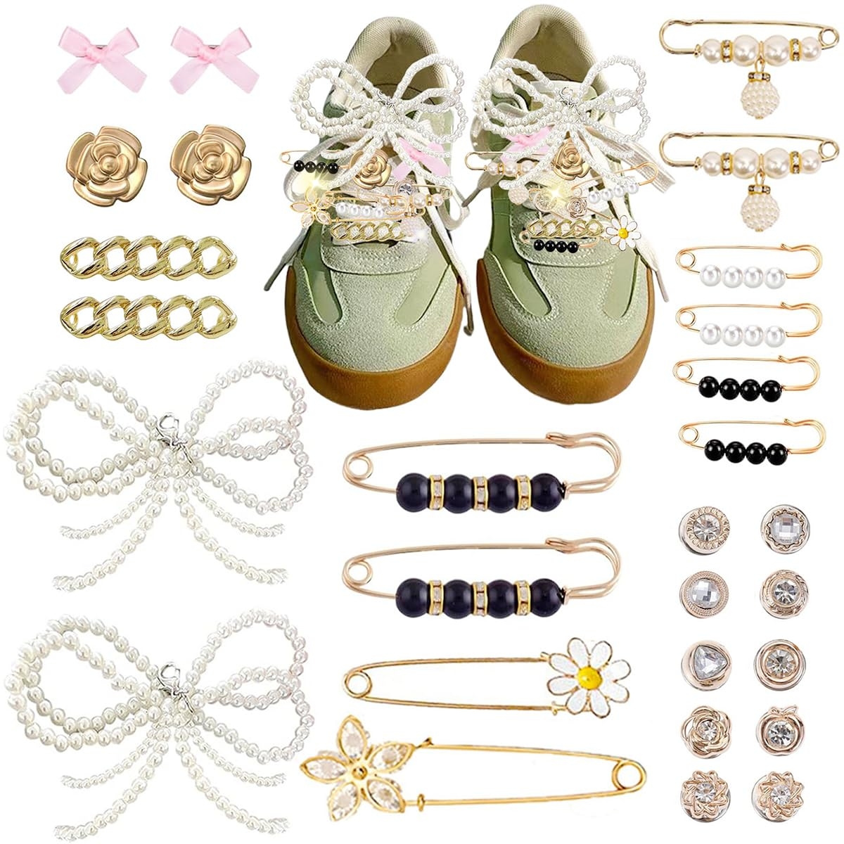 BIIQAKOO Shoe Charms for Sneaker Fashion Charm for Socks Junk Socks Charms Safety Pins Brooches and Pins for Women Jewelry Charm Kit Suitable for Christmas Gifts