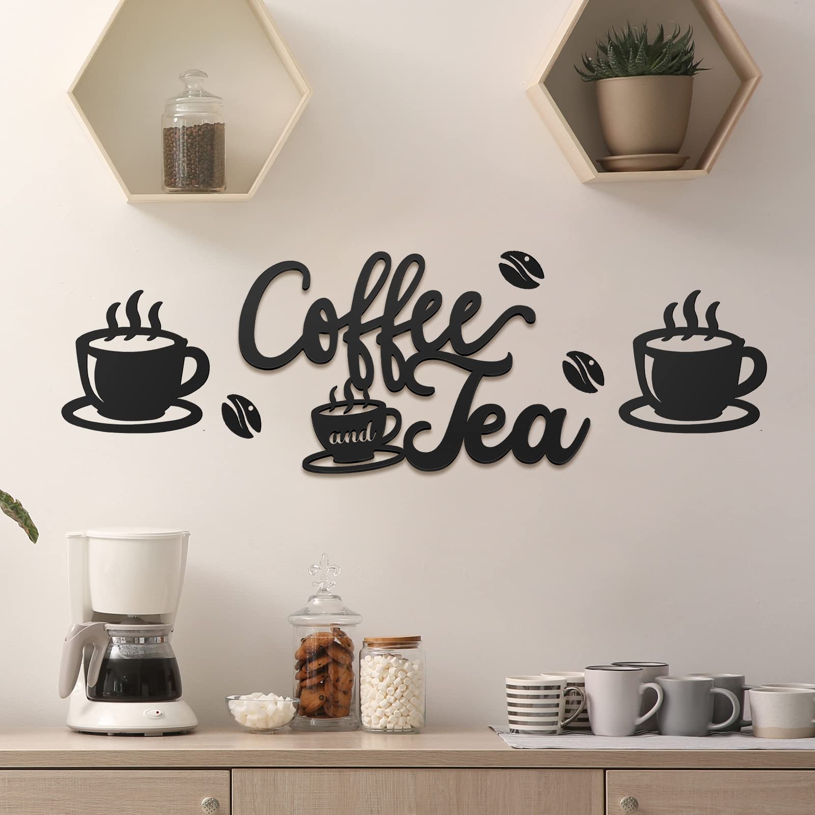 Ferraycle Coffee Bar Rustic Metal Sign Rustic Coffee Bar Signs Hanging Wall Decor for Metal Wall Art for Home Office Kitchen(Coffee and Tea)