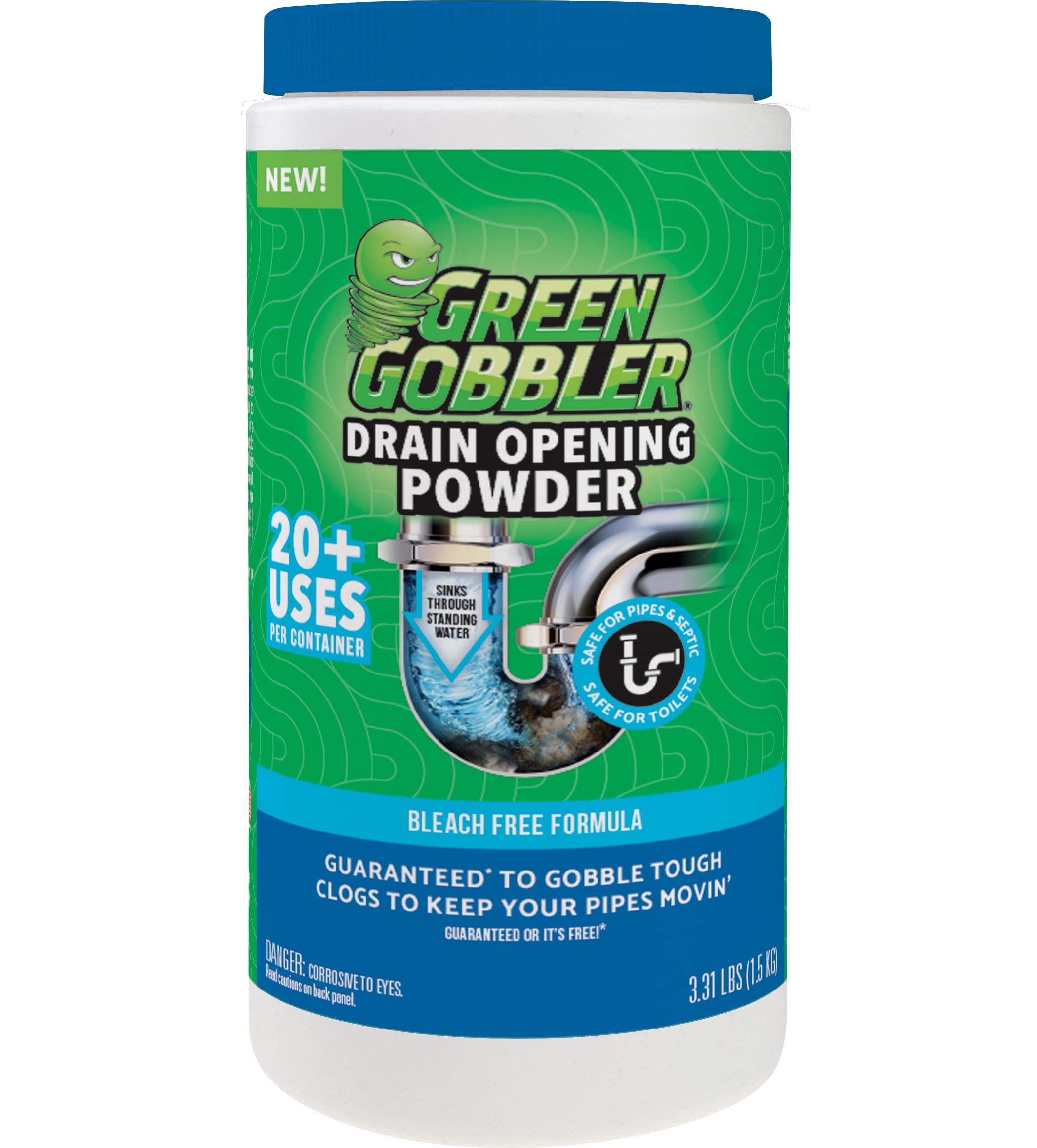 Green Gobbler Drain Clog Remover & Drain Cleaner Powder, 20+ Treatments, Maintenance Breaks Down Grease, Paper, Fat & Oil, Septic Safe