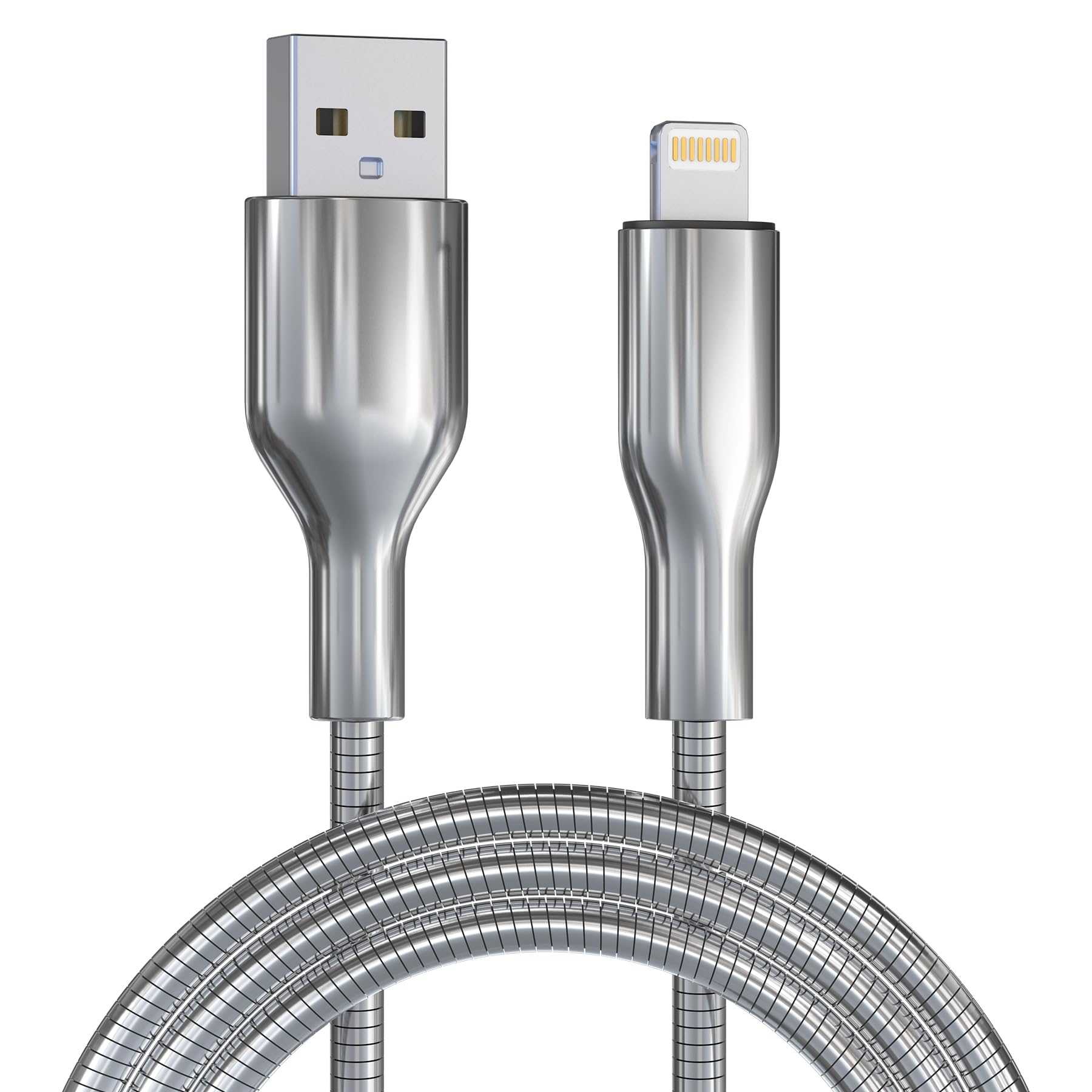 6FT Chew Proof iPhone Charger Cord - MFi Certified Silver Metal Braided USB to Lightning Cable, Metal Dog Cat Chew Proof iPhone Charging Cord with Data Transfer, for iPhone 14 13 12 11 X XS XR 8 7 6 5