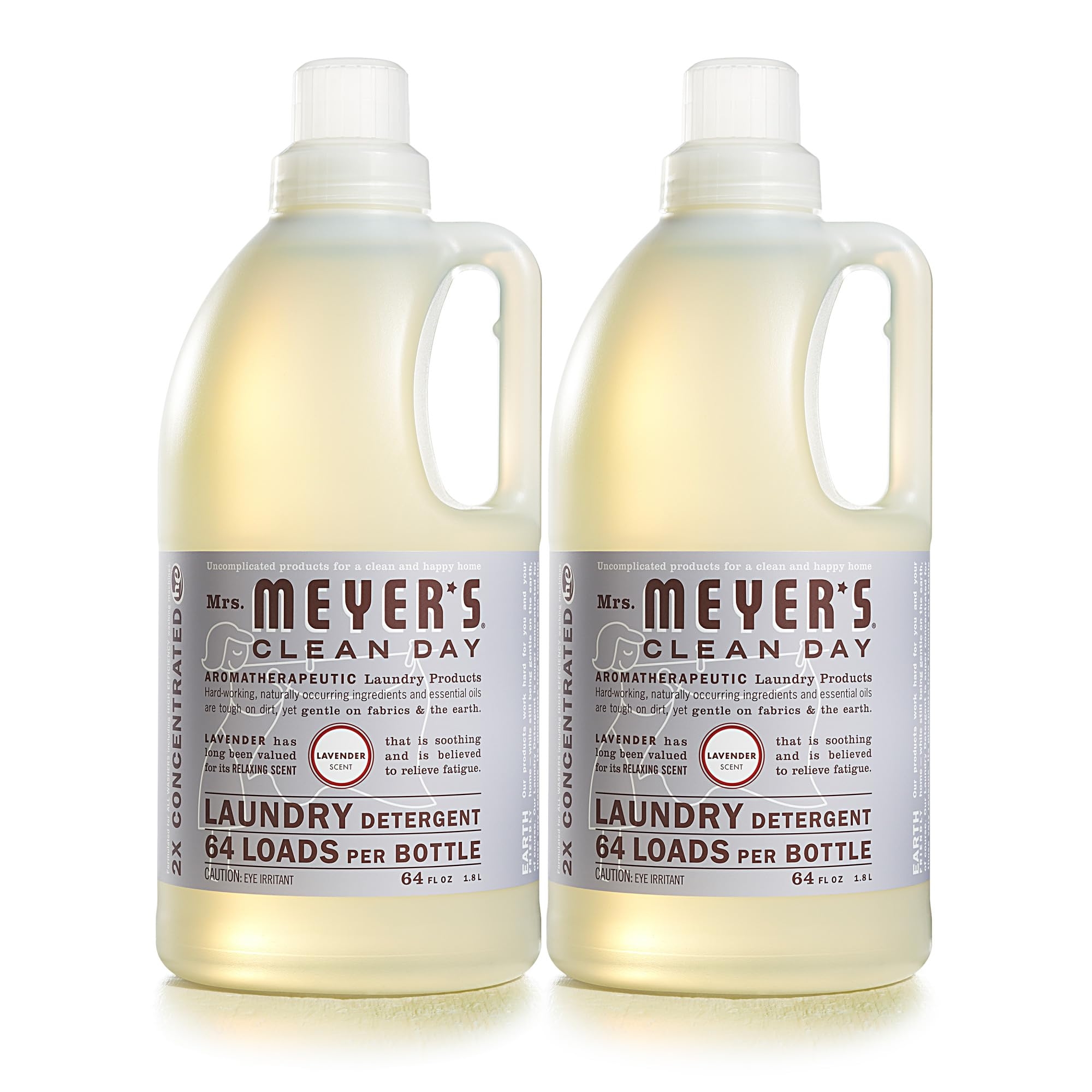 MRS. MEYER'S Clean Day Liquid Laundry Detergent, Cruelty Free and Biodegradable Formula, Lavender Scent, 64 oz- Pack of 2