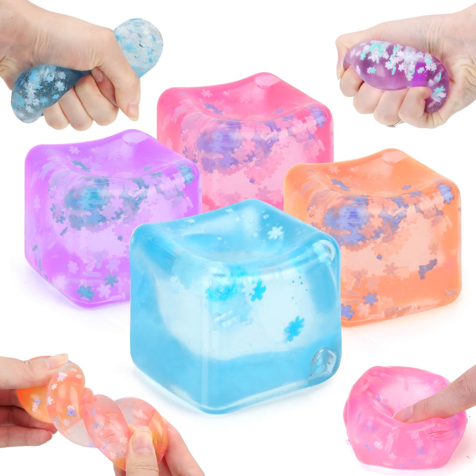 Gretex Ice Cube Fidget Toy for All Ages: 4 Pack Soft Cubes Sensory Fidget Ice Cube Stress Ball Squishy Cube Stress Relief Toys for Kids, Teens and Adults Party Favors, Birthday Gift for Kids Age 3+