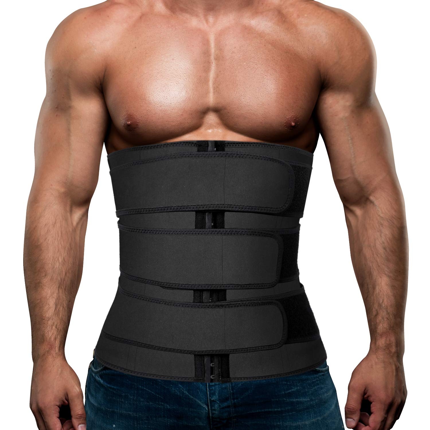 Hidyliu Mens Workout Waist Trainer Neoprene Corset Sauna Sweat Trimmer Cincher Slimming Belly with Belts