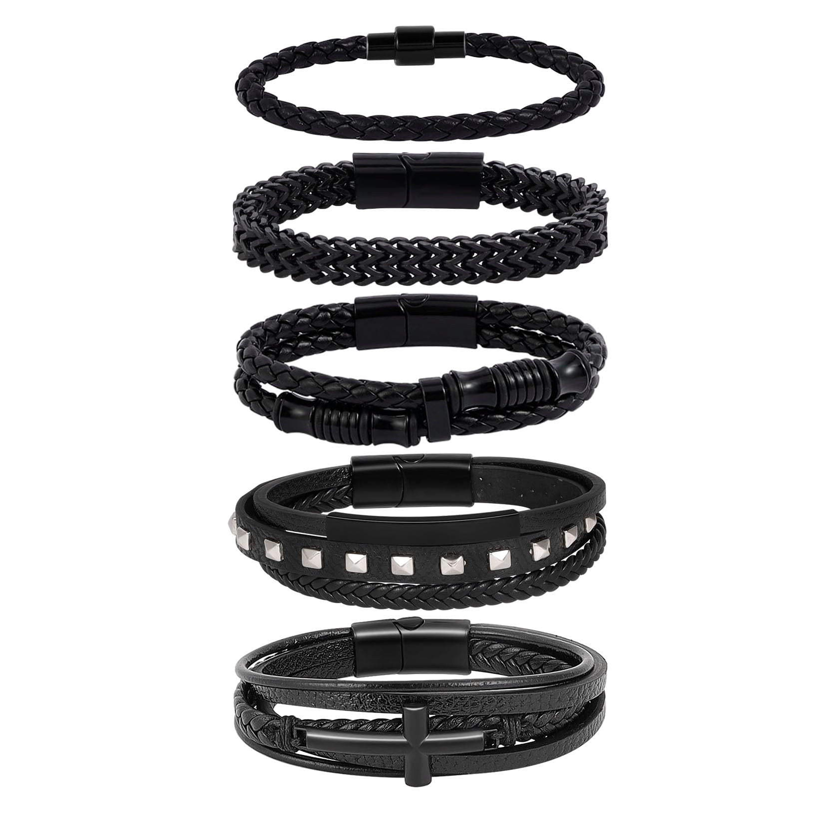 JAZTAKU Punk Gothic Leather Bracelet for Men Women Spike Cuff Bangle Cross Bracelet Adjustable Goth Jewelry