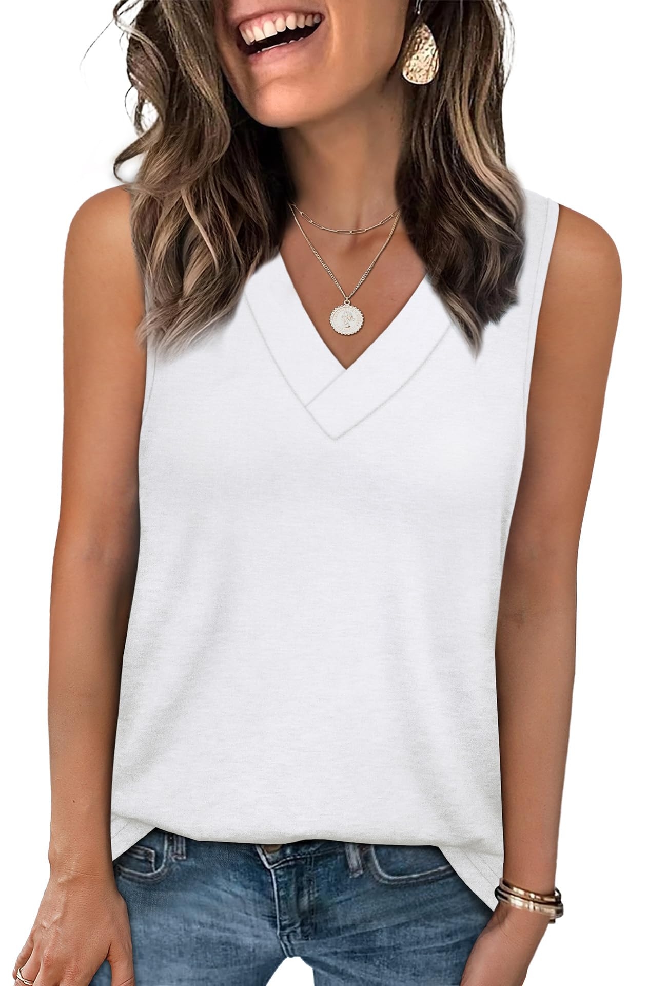 WIHOLL Tank Tops for Women Summer V Neck T Shirts Trendy Sleeveless Basic Tee Loose Fit 2025 Fashion