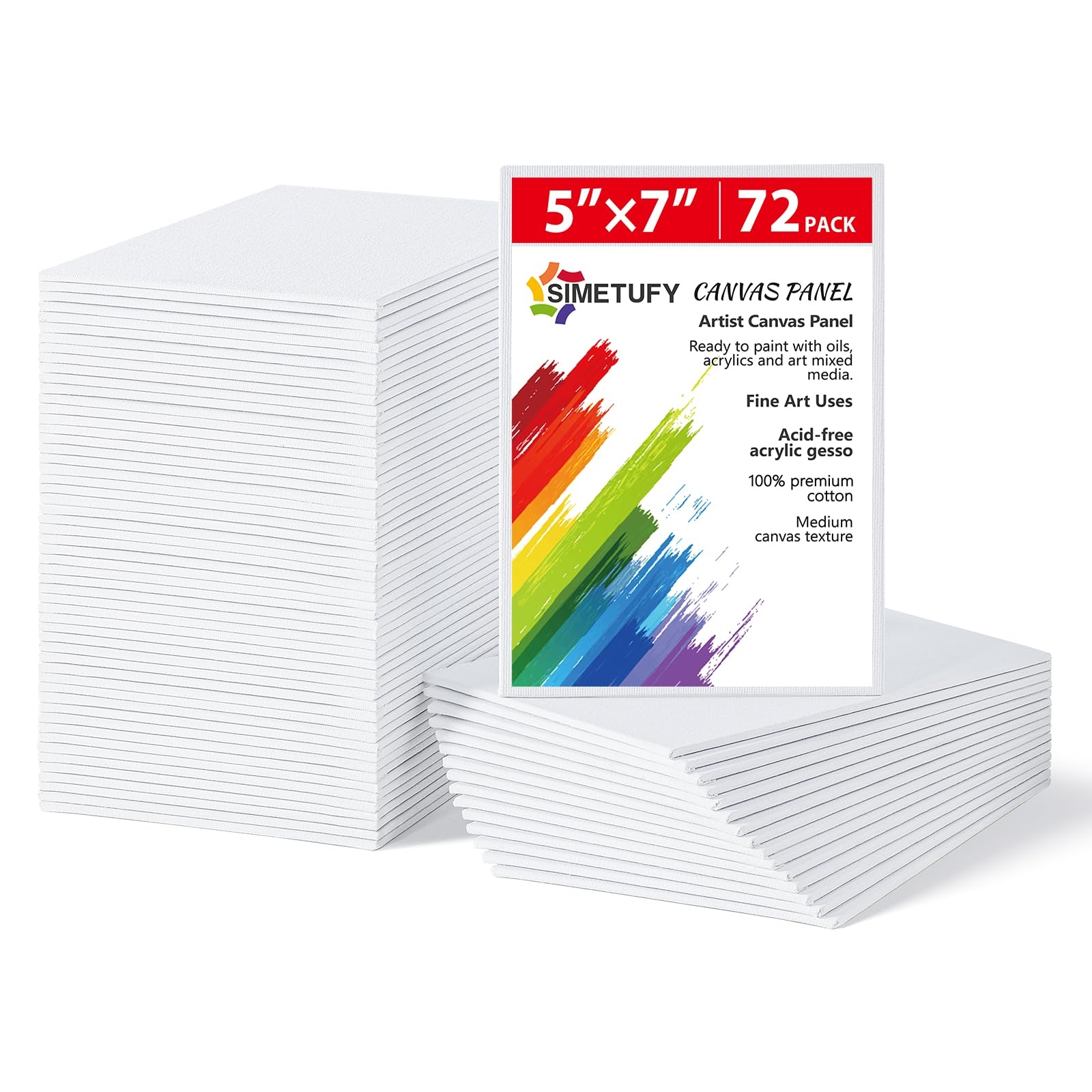 Simetufy 72 Pack Small Canvas Boards for Painting 5 x 7 inch, Flat Canvas Panels for Kids- Gesso Primed Acid-Free 100% Cotton for Acrylics Oil Watercolor Tempera Paints