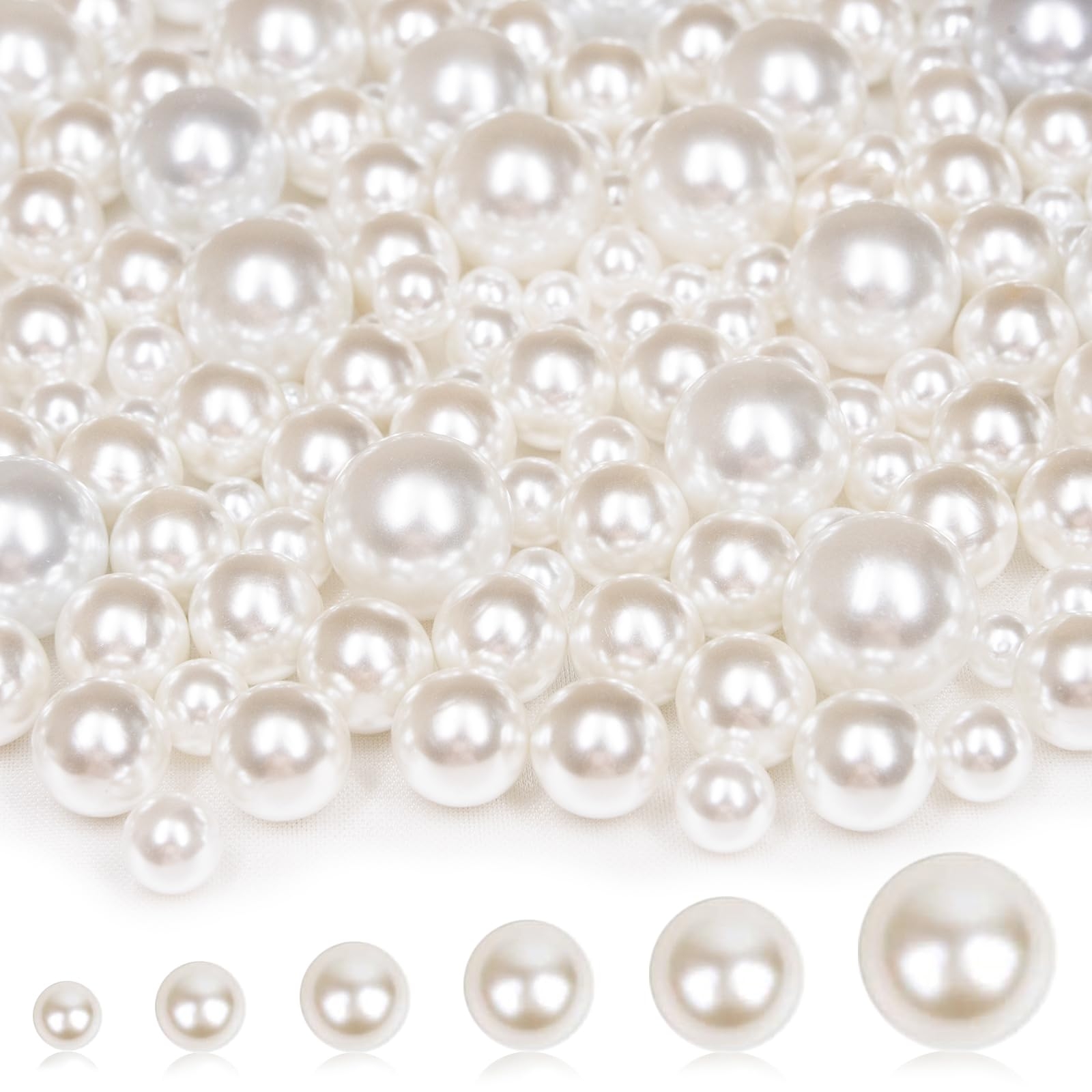 2000PCS Pearls for Crafting, Ivory No Hole Beads for Centerpieces Vases, Assorted Sizes Bulk Fake Pearls Beads for Vase Filler, Candles Centerpiece, DIY Crafts, Jewelry Making (4/6/8/10/14/20mm)