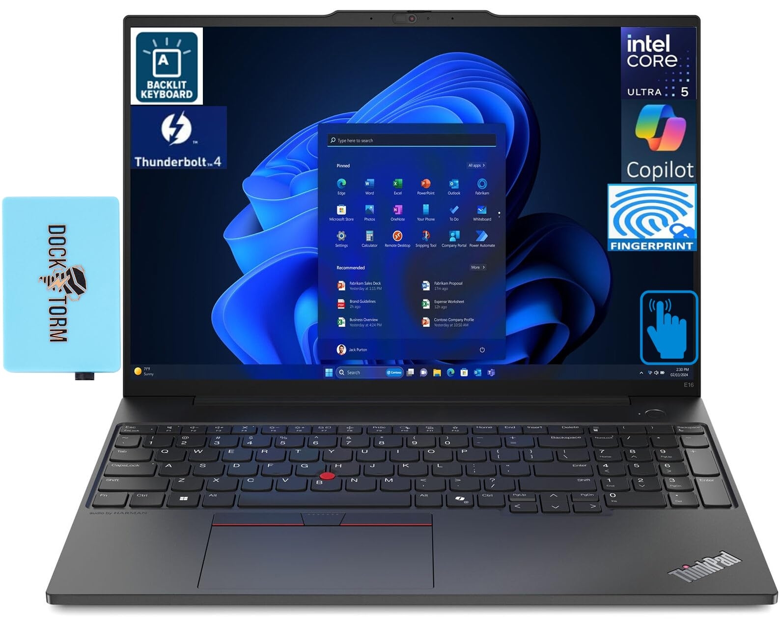 Lenovo ThinkPad E16 Gen 2 AI Powered Laptop 16.0" Touchscreen IPS WUXGA (Intel Ultra 5-125U, 32GB DDR5, 1TB PCIe SSD, Backlit KYB, Fingerprint, Thunderbolt 4, Win 11 Pro) W/Dockztorm