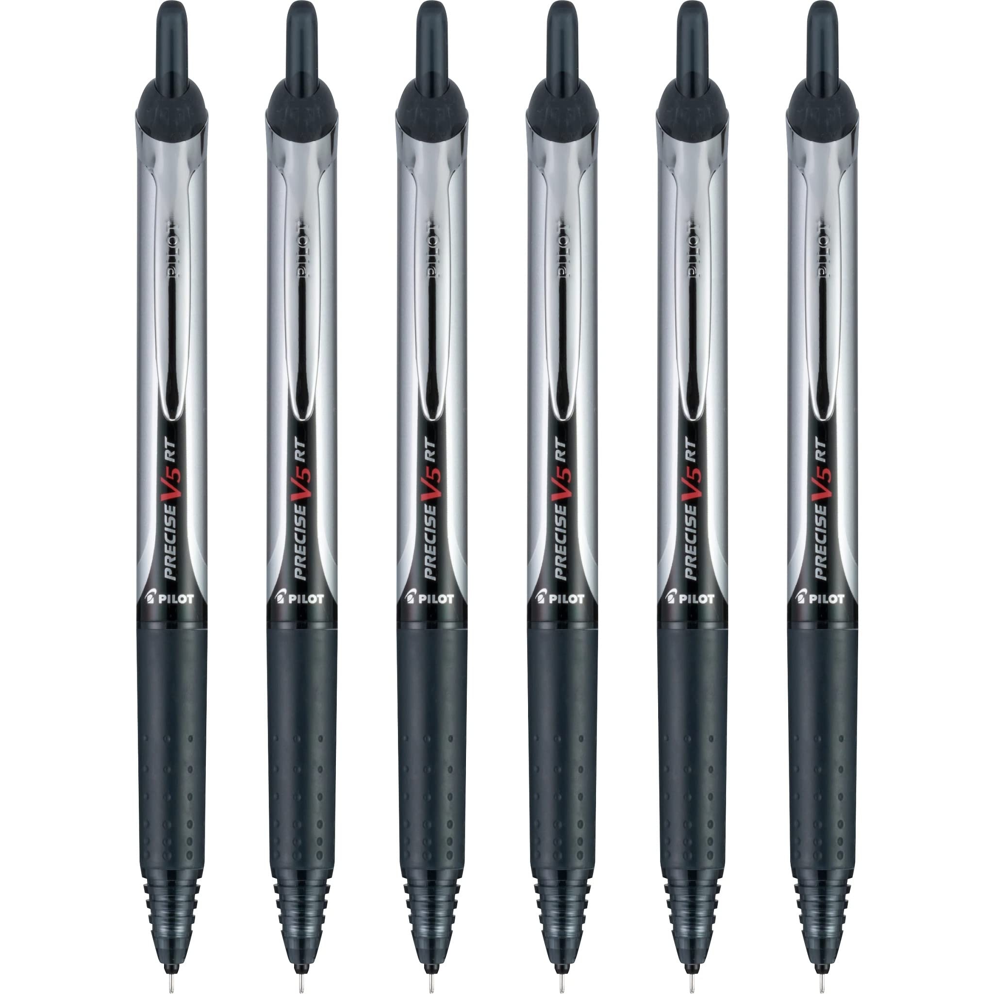 Pilot, Precise V5 RT Refillable & Retractable Rolling Ball Pens, Extra Fine Point 0.5 mm, Black, Pack of 6