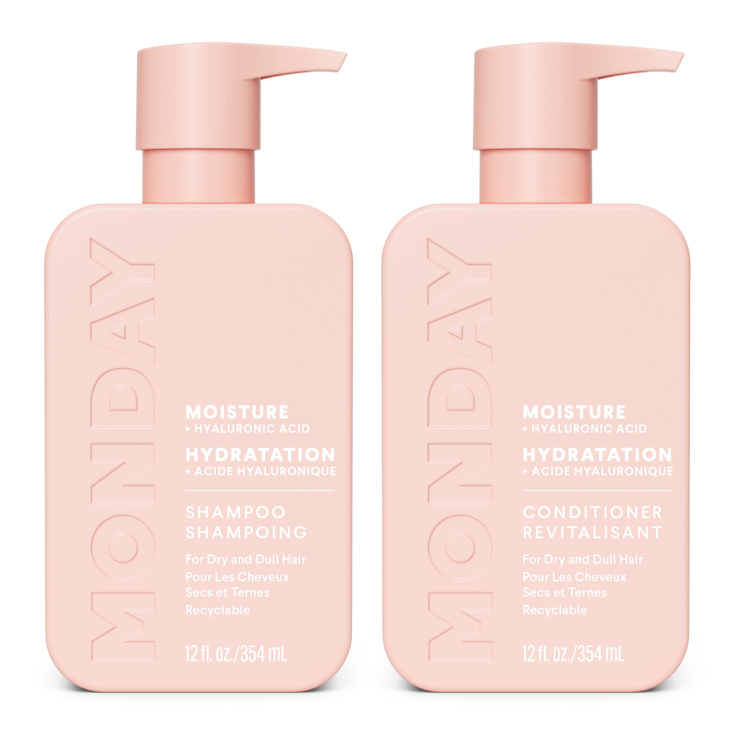 MONDAY HAIRCARE Moisture Shampoo + Conditioner Set for Dry, Coarse, Stressed, Frizzy Hair, Made with Coconut Oil, Rice Protein, Shea Butter and Vitamin E, All Natural, 12 fl oz (Pack of 2)