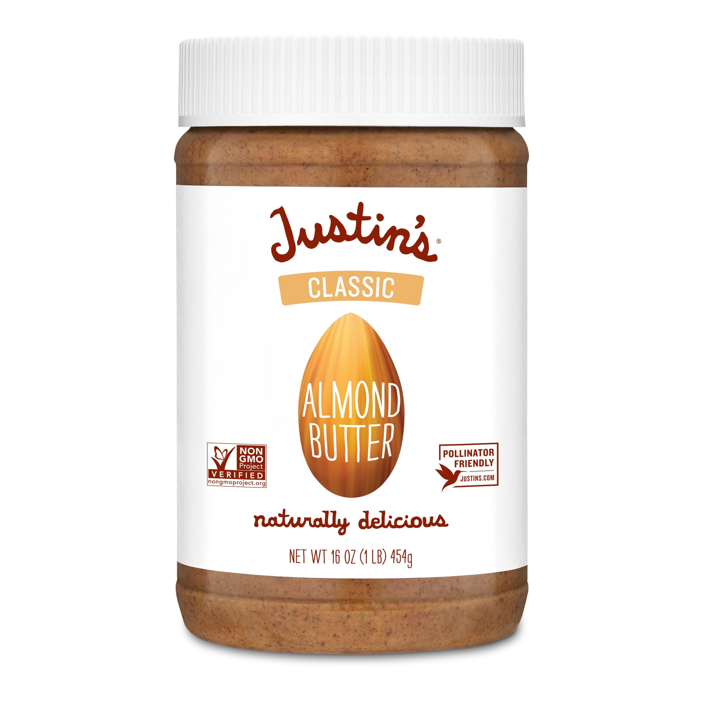 Justin's Classic Almond Butter, Only Two Ingredients, No Stir, Gluten-free, Non-GMO, Keto-friendly, Responsibly Sourced, 16 Ounce Jar, Pack of 1