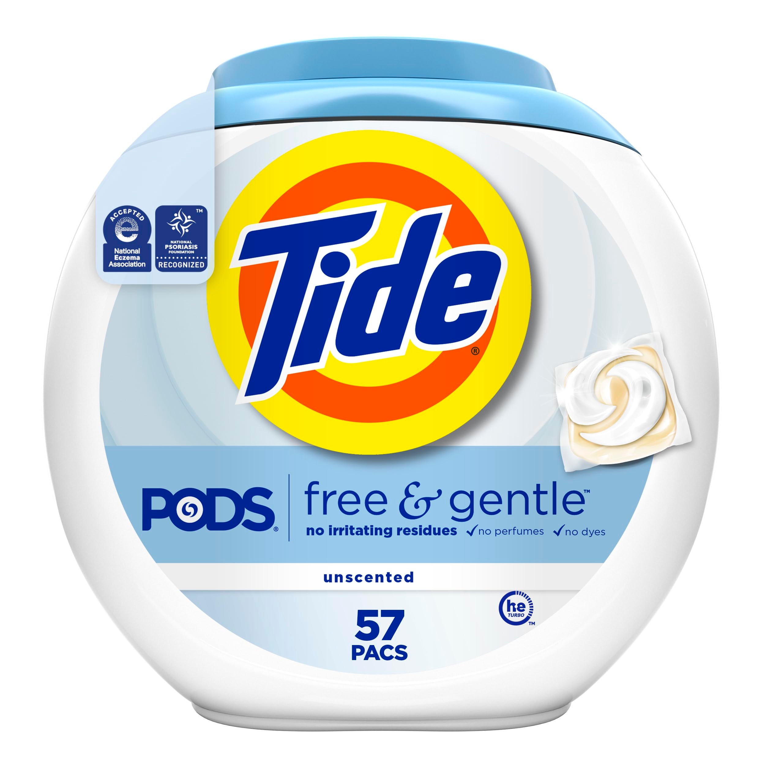 Tide PODS Free & Gentle Laundry Detergent Soap Pacs, 57 Count, Tide PODS Laundry Detergent