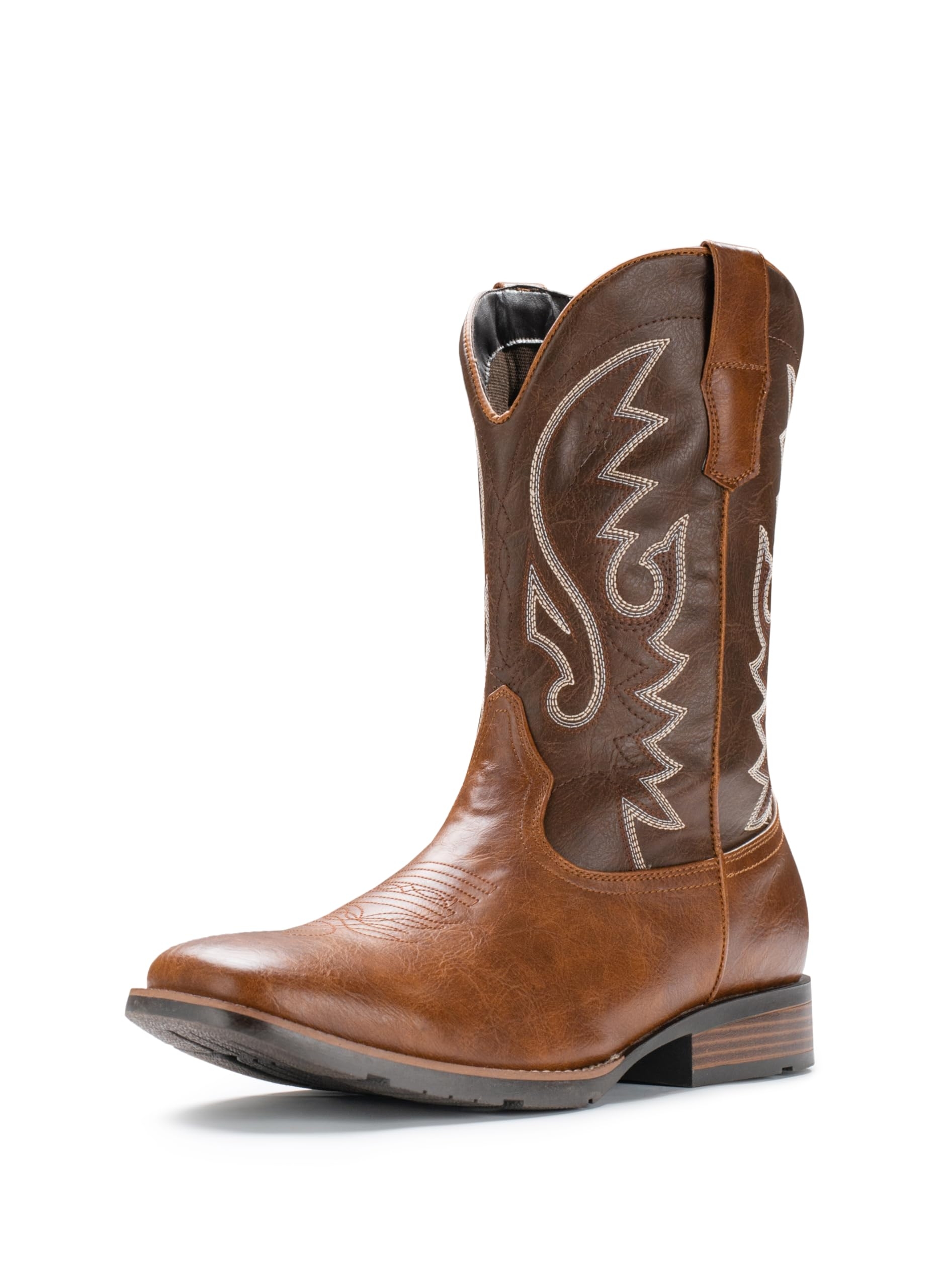 IUV Cowboy Boots For Men with Wide Square Toe Western Retro Boot Durable Classic Fashionable Embroidered Pull On Slip Resistant Boots