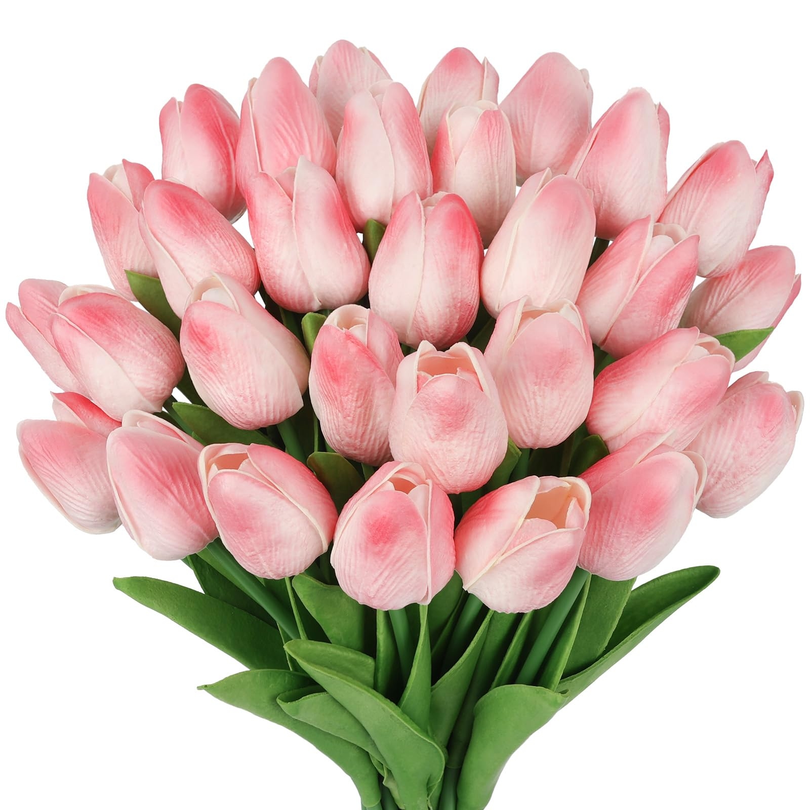 MACTING 30 PCS Artificial Tulip Flowers 13.7" Real Touch Fake PU Tulips Bouquet Faux Flowers for Floral Arrangements Table Centerpiece Kitchen Home Indoor Outdoor Summer Decorations(Peach Pink)