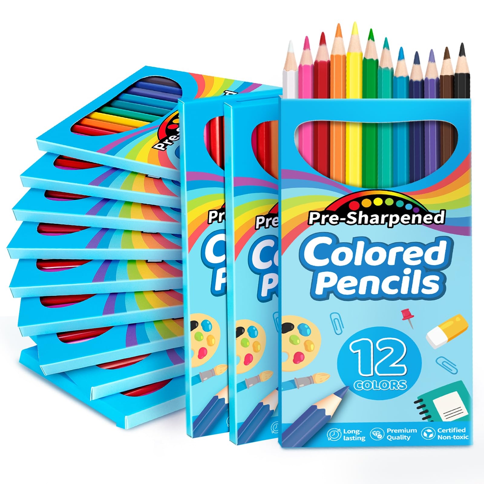 V-Opitos 168 Count Kids Colored Pencils, 14 Pack Bulk Pre-sharpened Coloring Pencils in 12 Colors, School Supplies for Teachers, Ideal Back to School Supplies & Classroom Prizes, Kids Party Favor