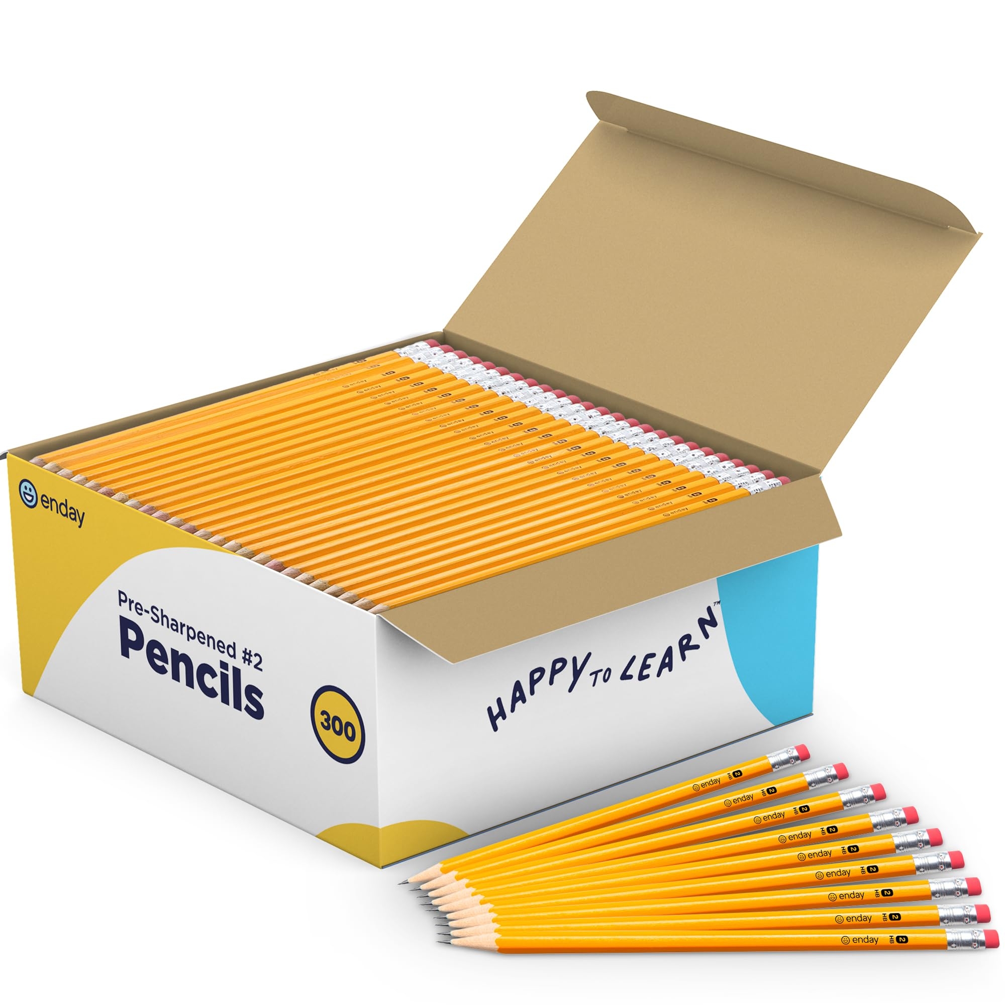 Enday #2 Pencils Bulk - 300 Pack - Pre-sharpened pencils #2 Wood-Cased Yellow Sharpened Pencils for Kids with Latex-Free Eraser Top for Office and Classroom Supplies.