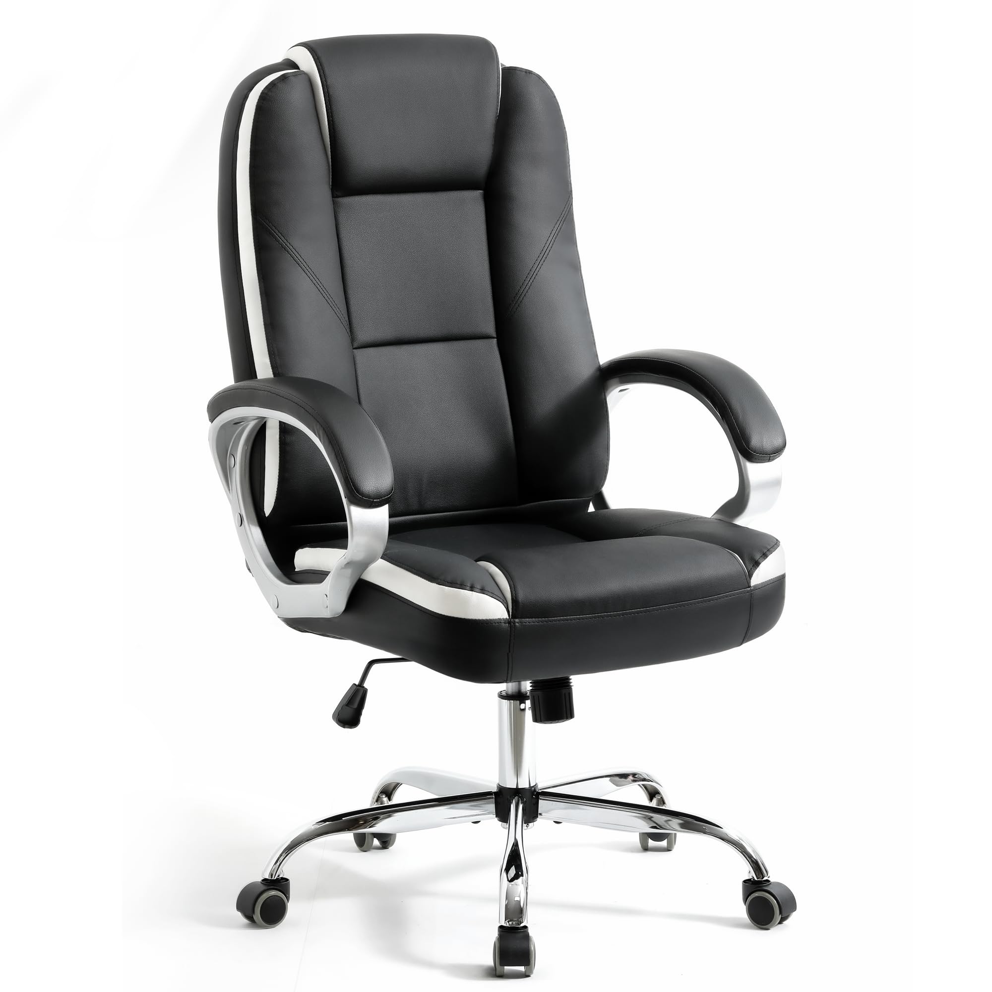 NEO CHAIR Office Desk Ergonomic Gaming Chair High Back Adjustable Computer Chair with Wheels and Lumbar Support Comfy Leather Executive Swivel (Black)