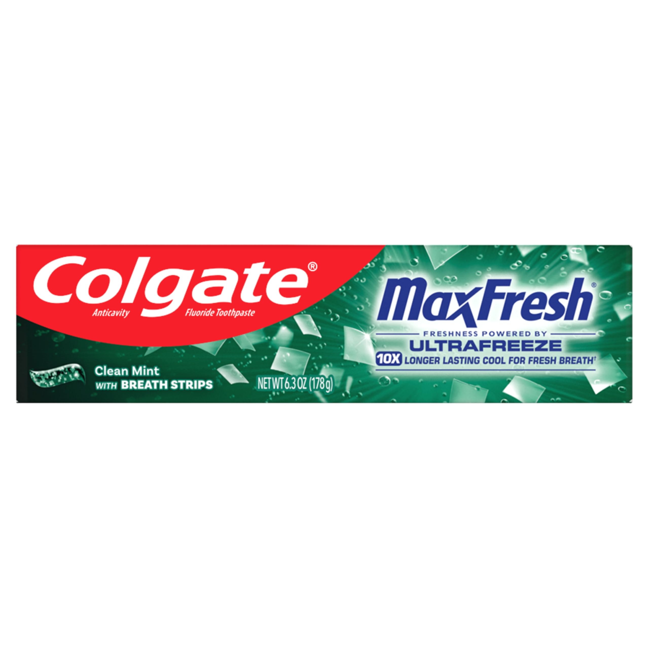 Colgate Max Fresh with Whitening Toothpaste with Mini Breath Strips, Clean Mint Toothpaste for Bad Breath, 6.3 Oz Tube