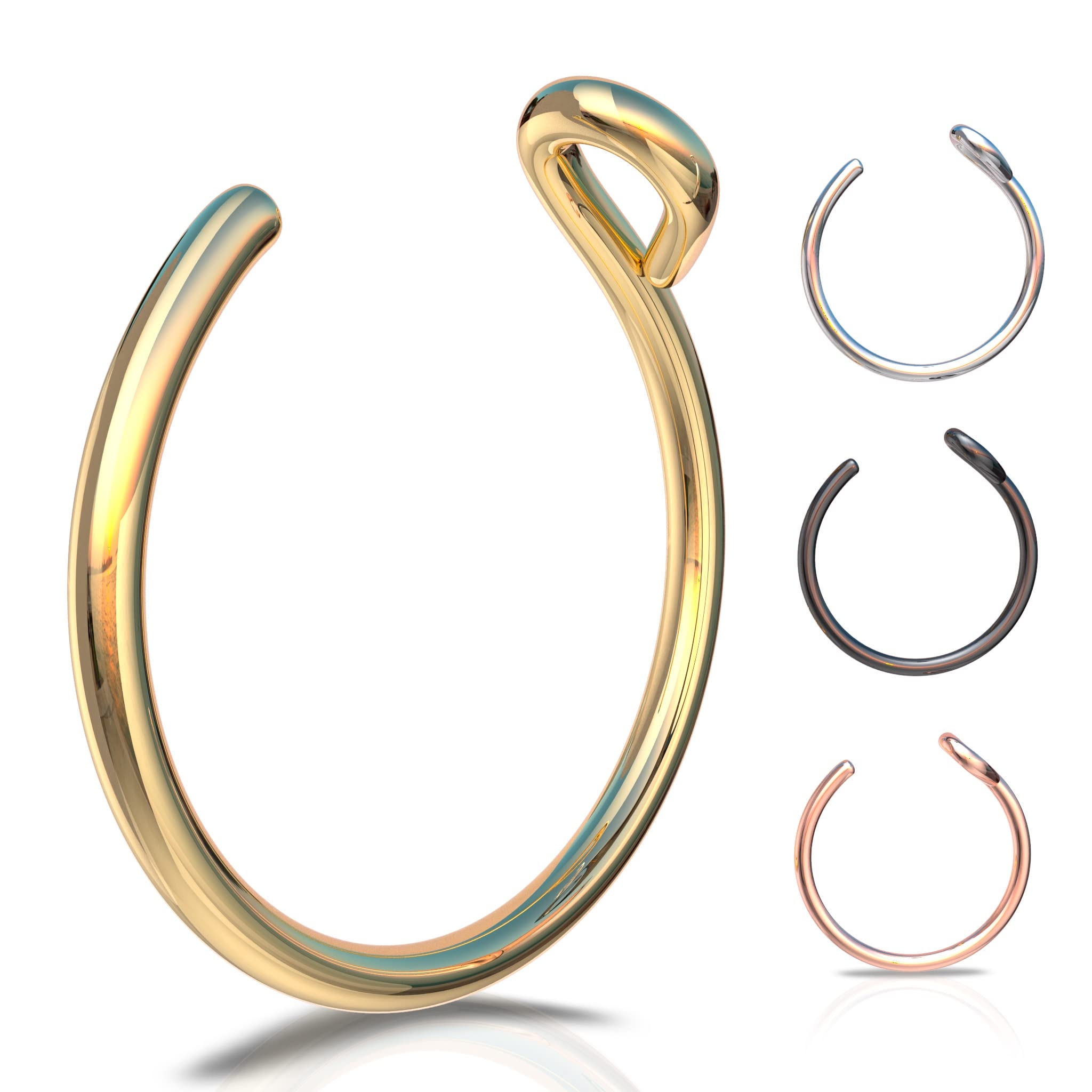 Fake Nose Ring Gold - Tiny & Thin 24 Gauge Faux Nose Hoop Piercings - Smooth 14k Gold Filled Clip On Nose Piercing Rings For Women - No Piercing Needed - Gift-Ready