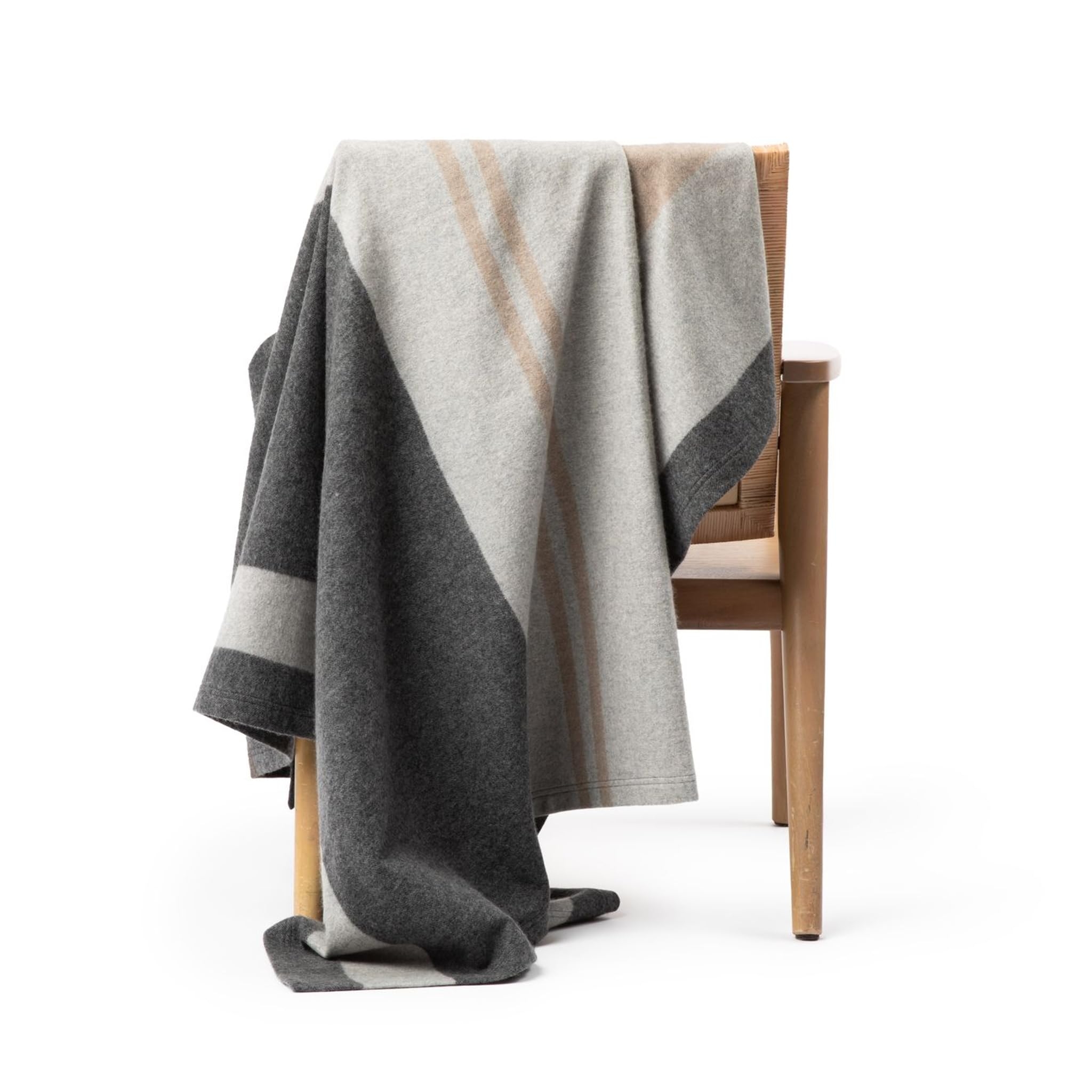 Jet&Bo 100% Pure Cashmere Throw Blanket Ultra Soft Woven Accent Blanket for Couch, Sofa & Bed Large 73”x53” Gray, Black, Beige Stripe Pattern