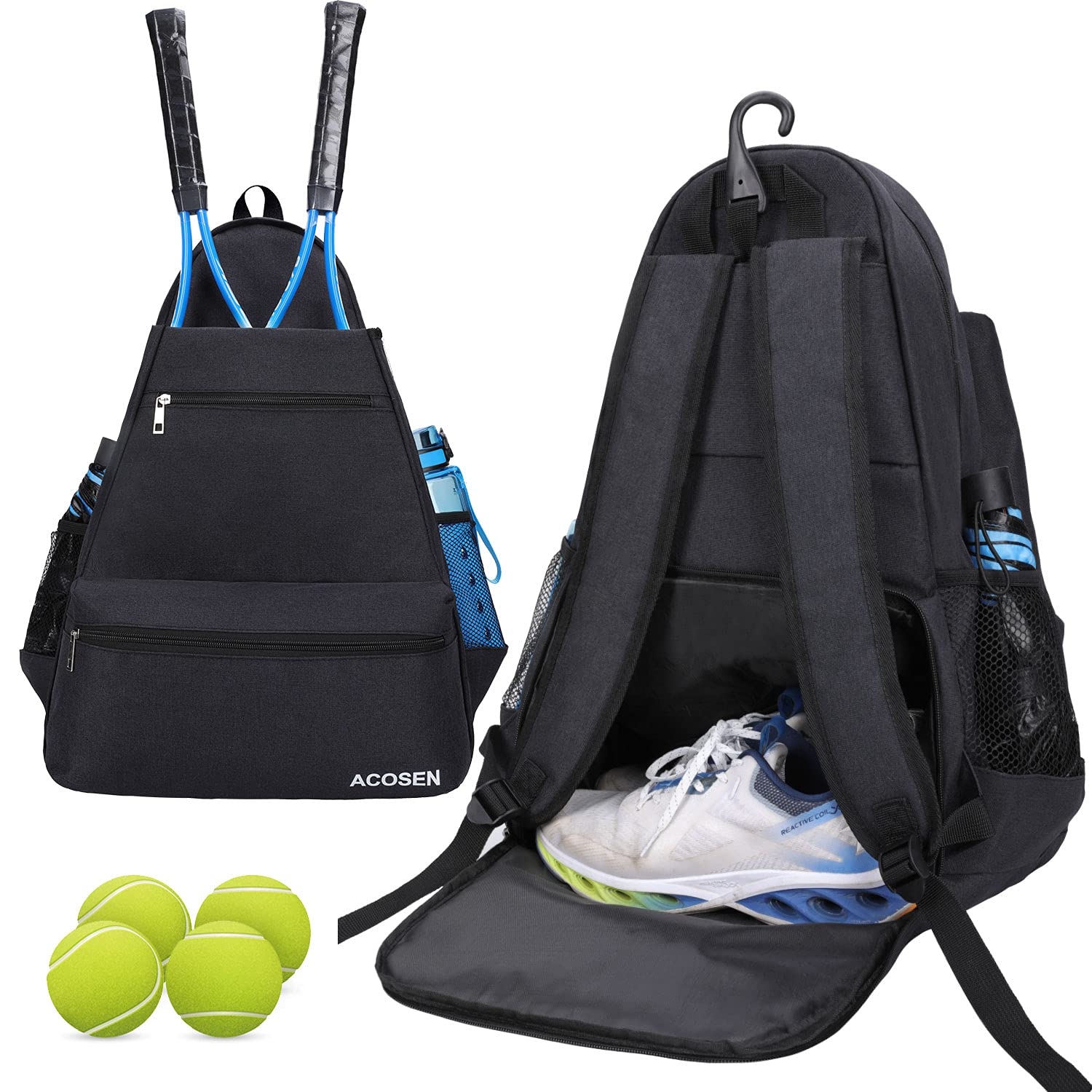 ACOSEN Tennis Bag Tennis Backpack - Large Tennis Bags for Women and Men to Hold Tennis Racket,Pickleball Paddles, Badminton Racquet, Squash Racquet,Balls and Other Accessories