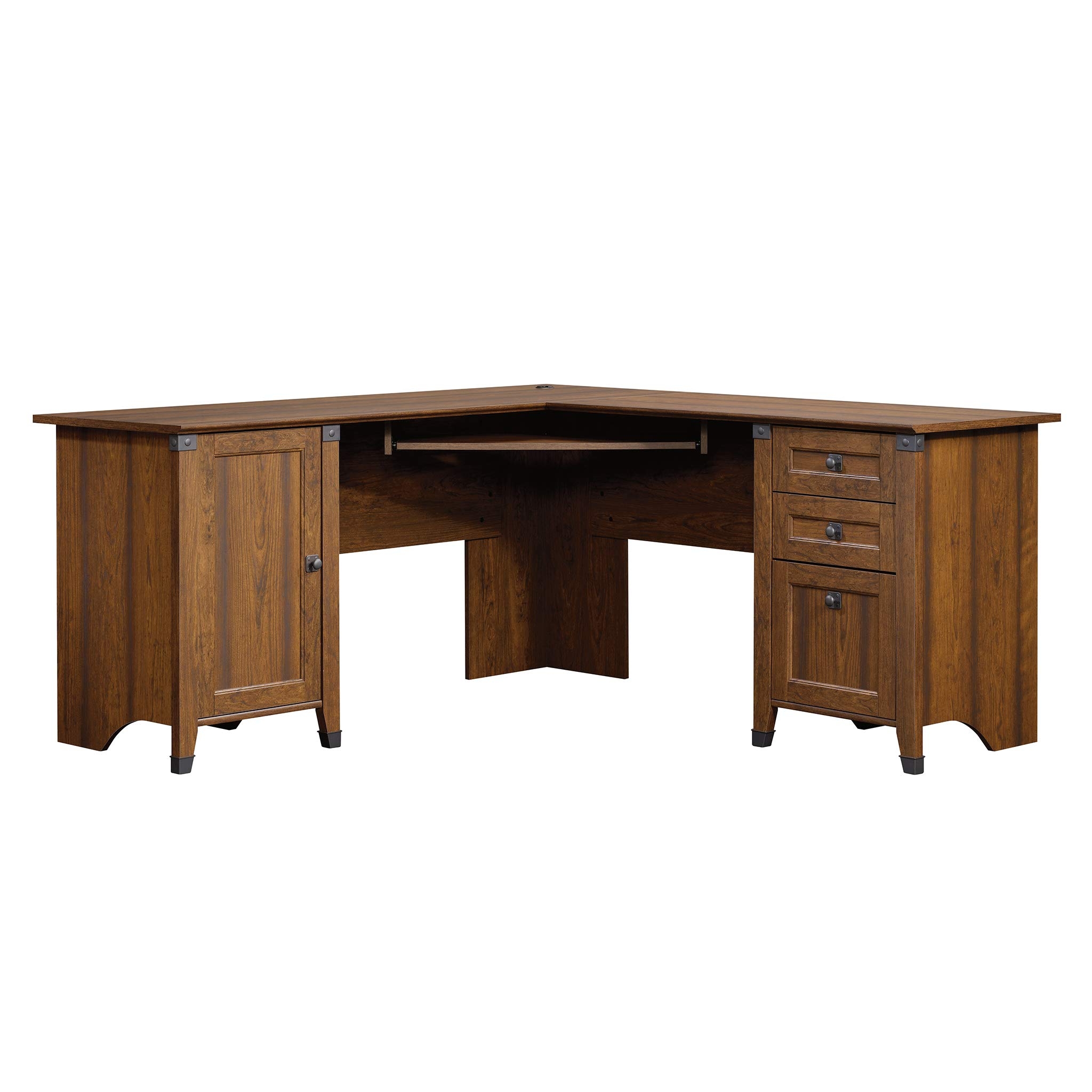 Sauder Carson Forge Corner Computer, Rustic Vintage L-Shaped Desk, L: 66.14" x W: 66.14" x H: 29.88", Washington Cherry