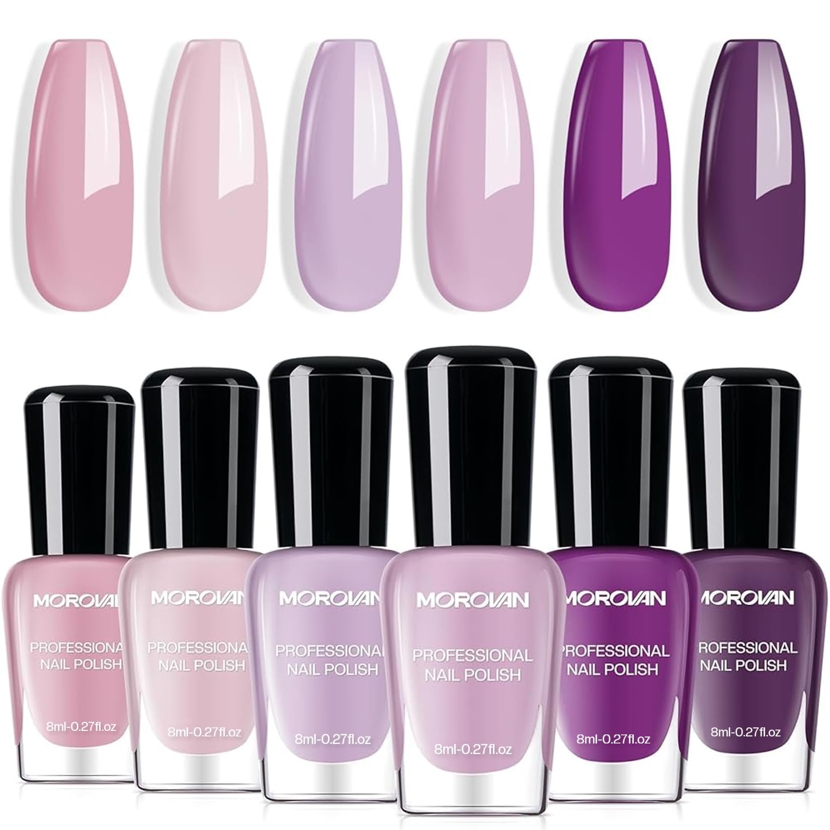 Morovan Nail Polish Set Fingernail: Lilac Light Purple Quick Dry Nail Polish Kit 0.25oz Lavender Regular Pack Glossy Finger Nail Polish Gifts for Women