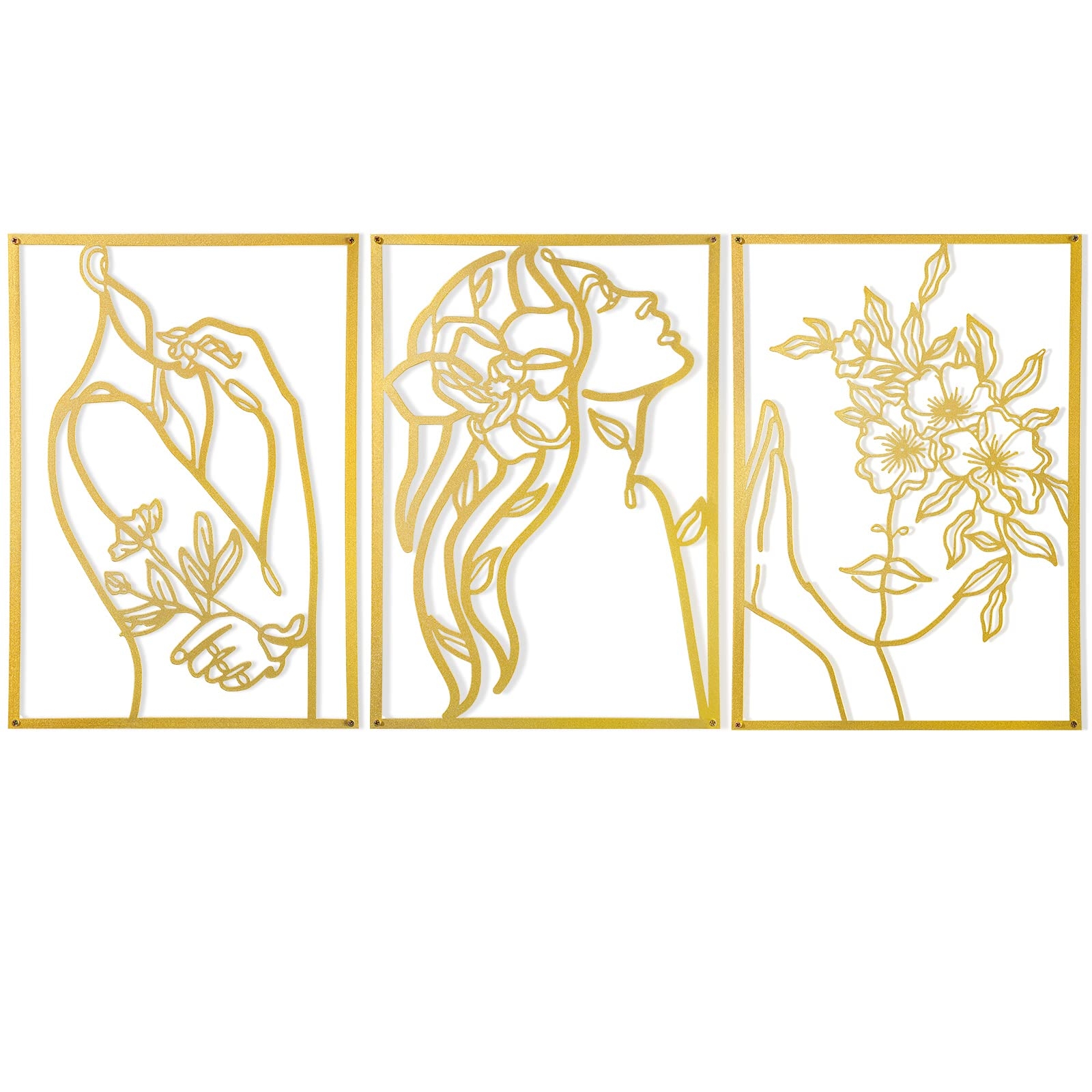 AGIOTA 3 Pcs Gold Wall Decor Above Bed Minimalist for Living Room Metal Line Art - Female Body, Gold Room Decor for Bedroom Modern Wall Art for Indoor 15inch