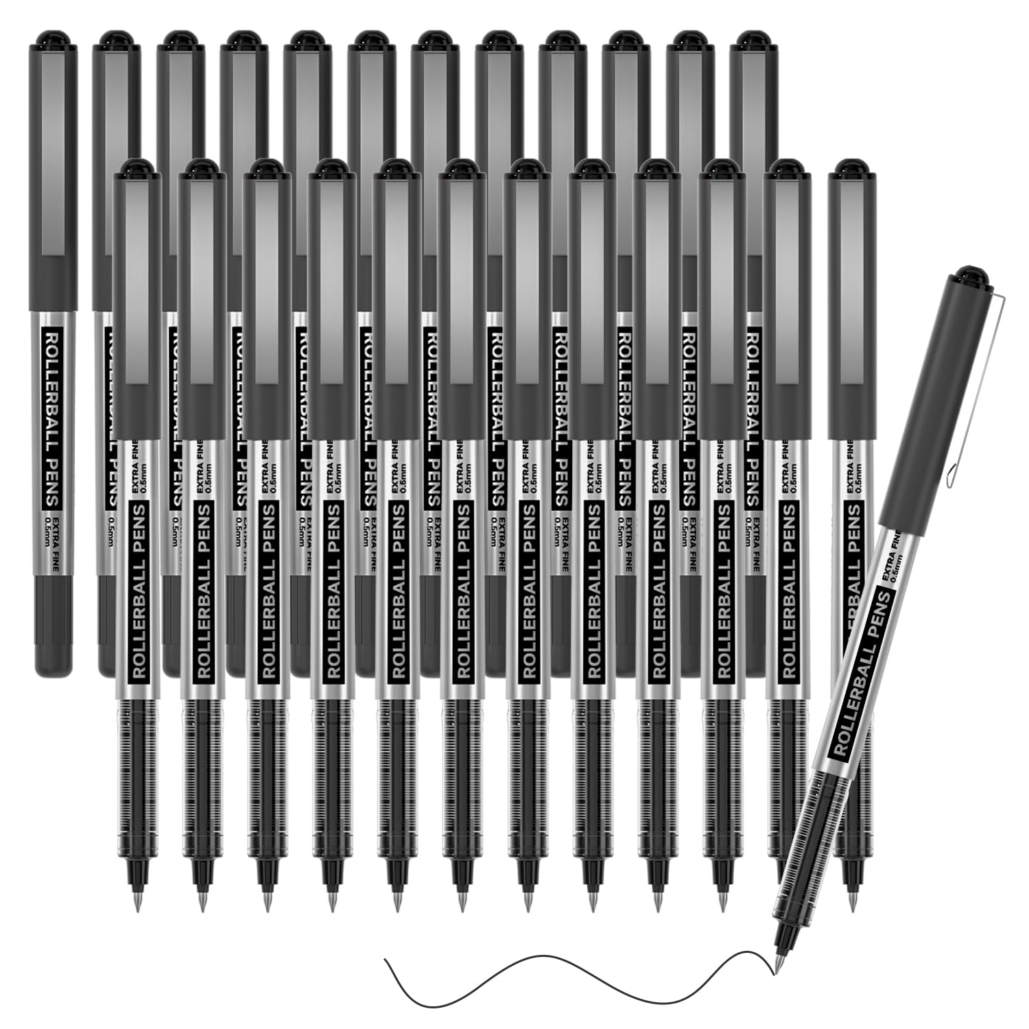 Shuttle Art RollerBall Pens, 25 Pack Black Fine Point Roller Ball Pens, 0.5mm Liquid Ink Pens for Writing Journaling Taking Notes School Office