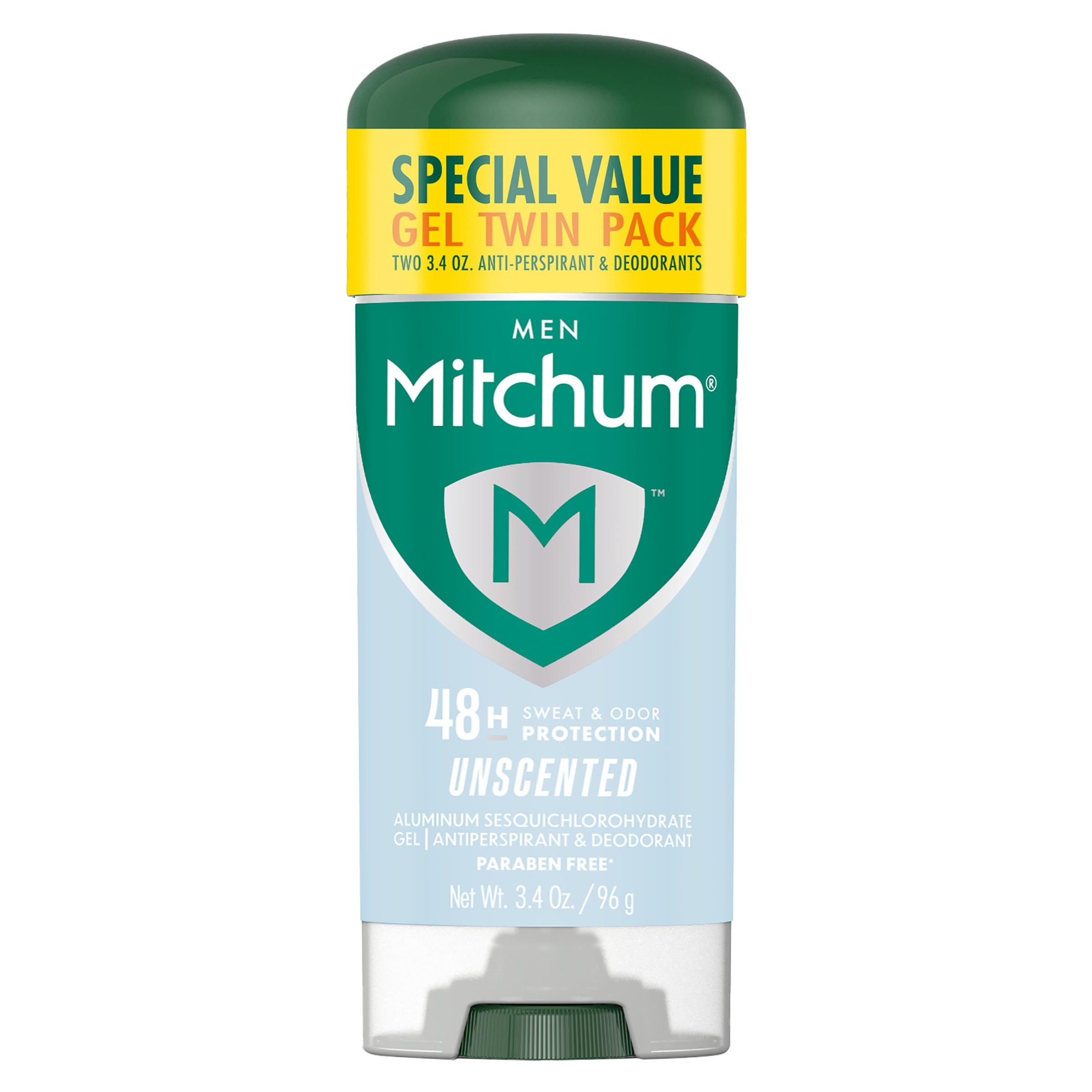 Mitchum Men's Deodorant, Antiperspirant, Triple Odor Defense Gel Stick, 48 Hr Protection, Dermatologist Tested, Alcohol Free, Unscented, 3.4 Oz (Pack of 2)