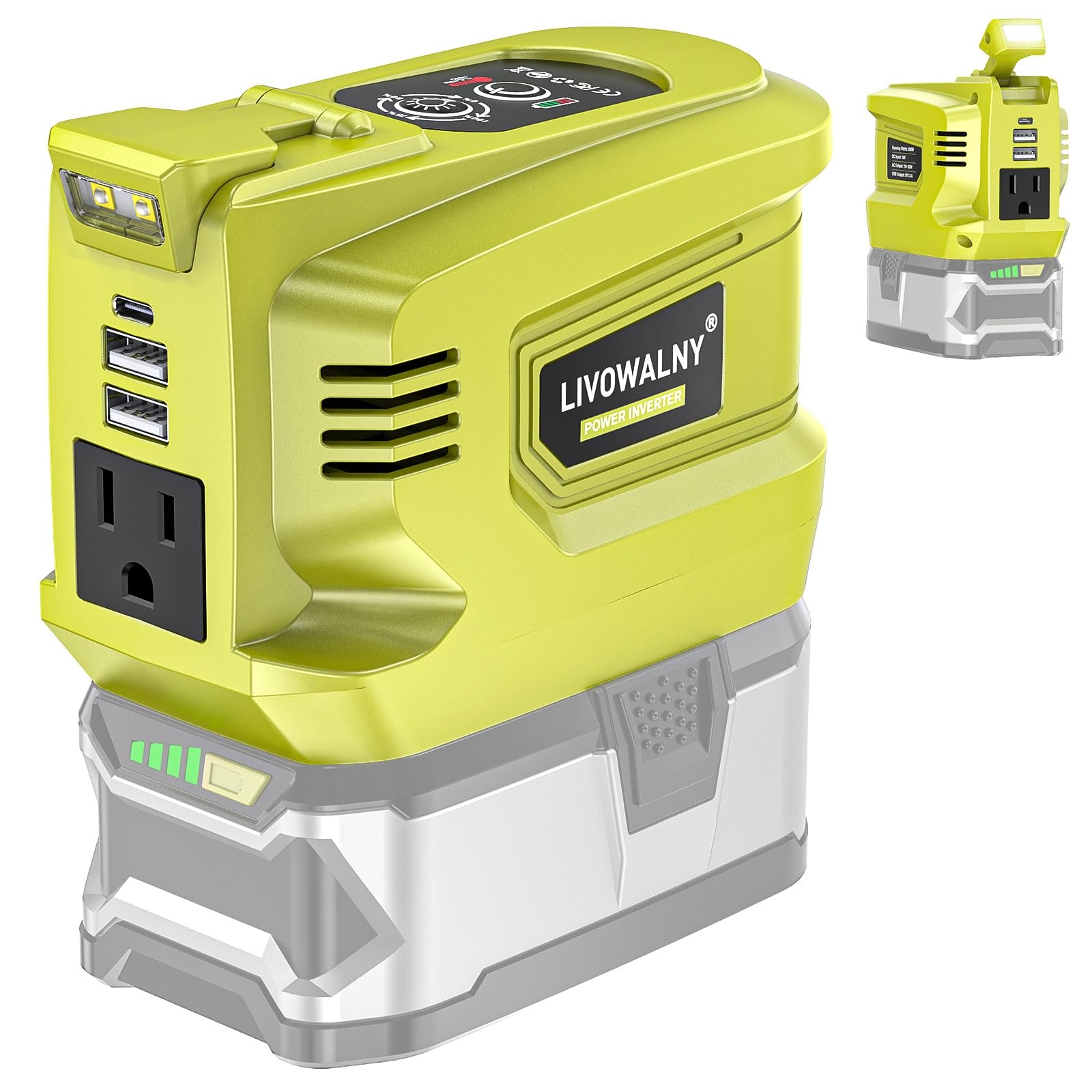 200W Power Inverter for Ryobi 18V, DC 18V to AC 110-120V Battery Inverter, Portable Power Station Generator, Charger Adapter Battery Powered Outlet with 2 USB Ports & 1 Type-C & 1 AC Outlet