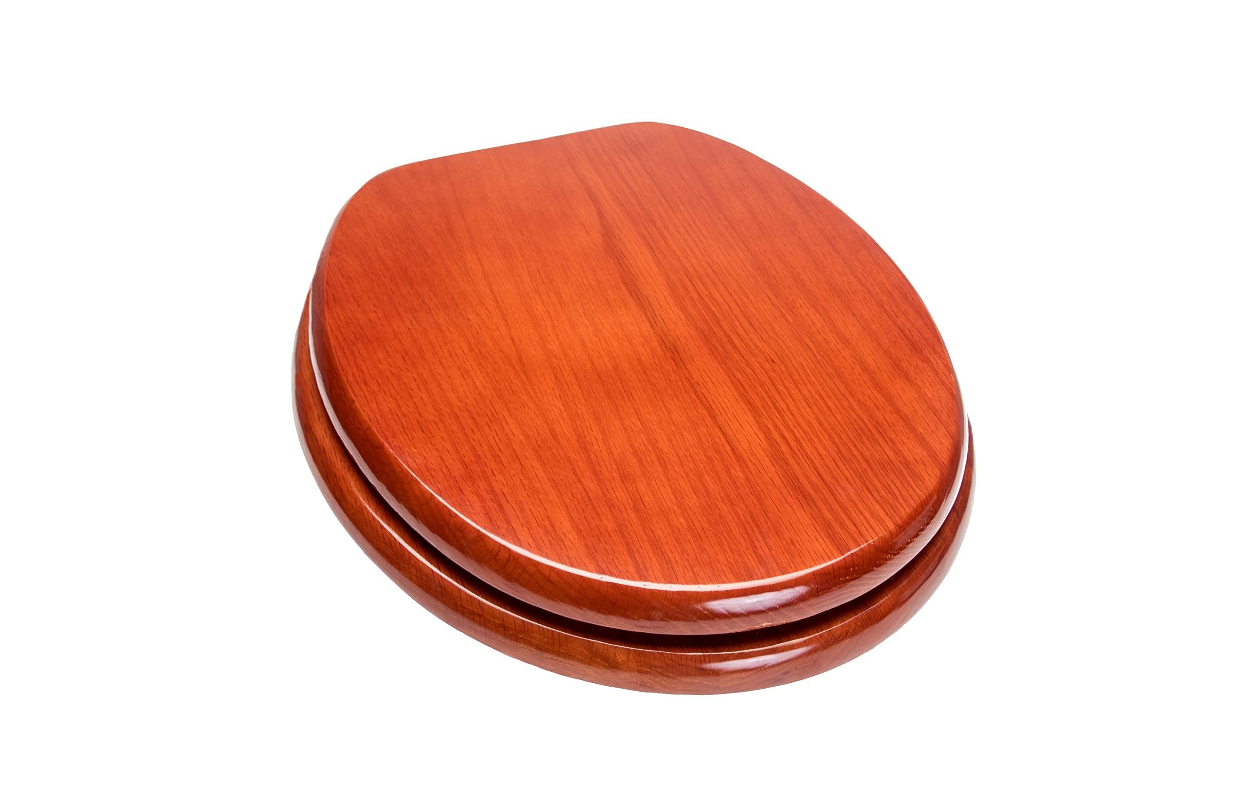 Bath Décor 5Q1R2-15BN Solid Oak Traditional Design Toilet Seat with Solid Metal Hinges, Round, Cherry with Brushed Nickel