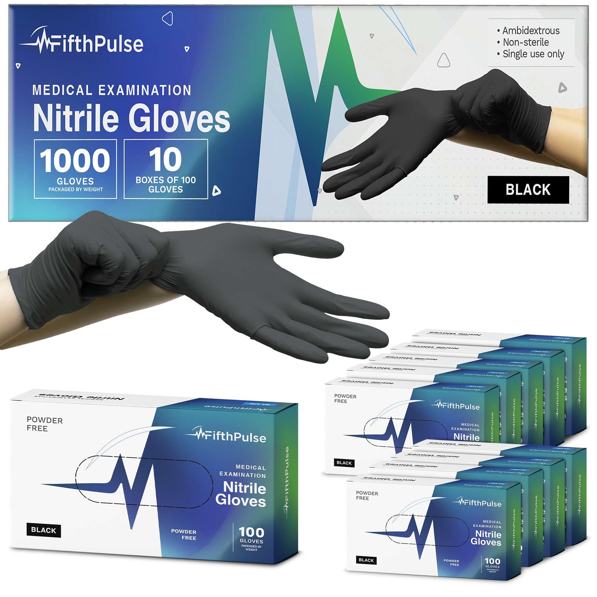 Black Large Nitrile Gloves Case of 1000 - Medical Grade - Latex-Free, Powder-Free - Disposable Nitrile Gloves - Medical Exam, Lab, and Industrial Use