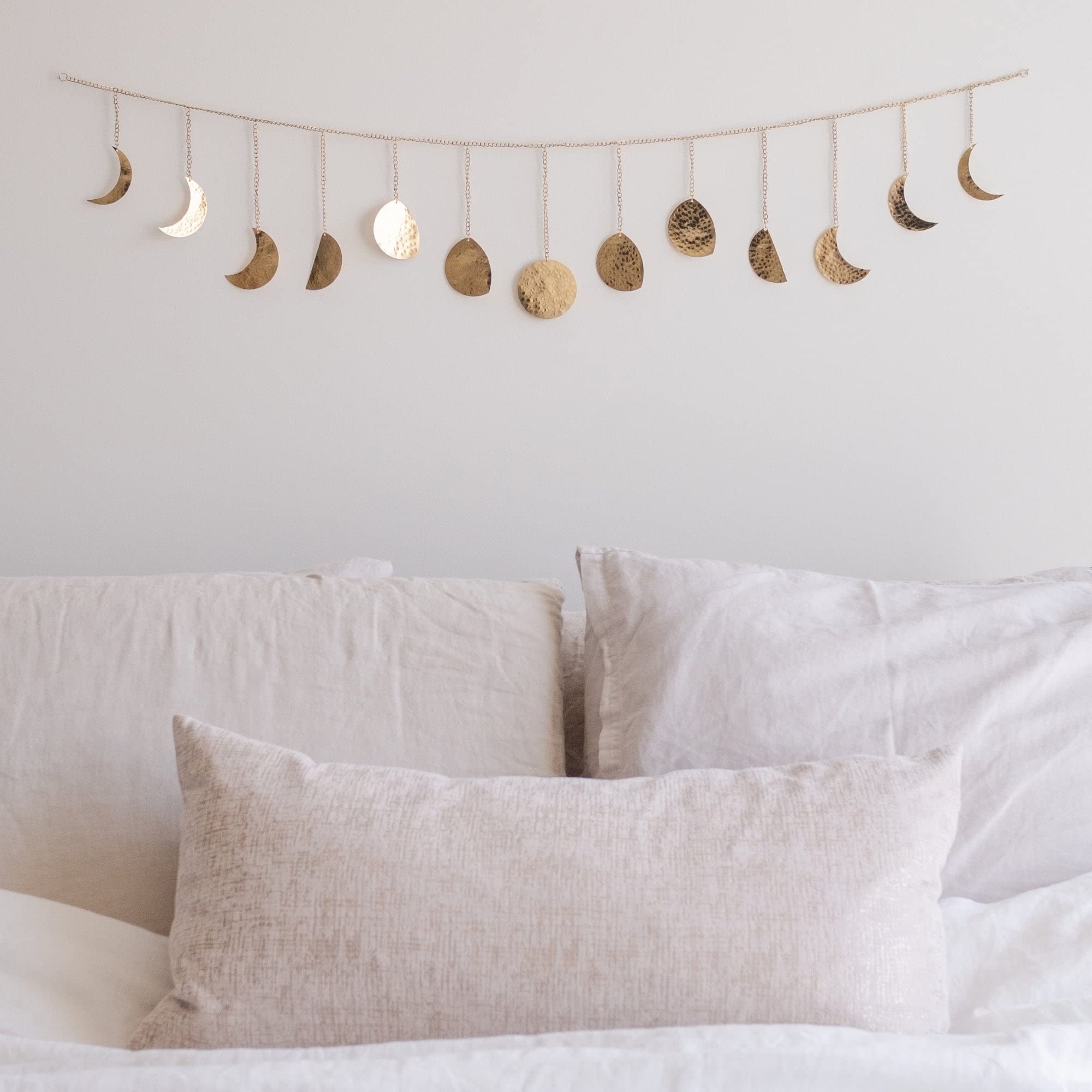 BASE ROOTS Moon Phase Wall Decor, Gold Wall Decor for Bedroom & Living Room, Bohemian Wall Decor, Handmade Hammered Metal 36" 13 Phases Moon Wall Decor, Celestial Wall Art, Gift for Women & Kids
