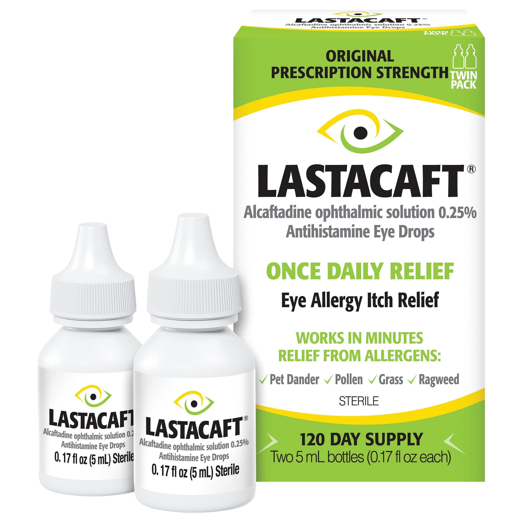 LASTACAFT Once Daily Eye Allergy Itch Relief Drops, (2 Count) 120 Day Supply, Amazon Exclusive