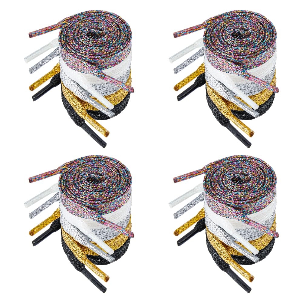 DICOSMETIC 10 Pairs Shoelaces 5 Colors Flat Sneakers Shoelace Glitter Shoe Strings Drawstring Cords for Athletic Running Sneakers