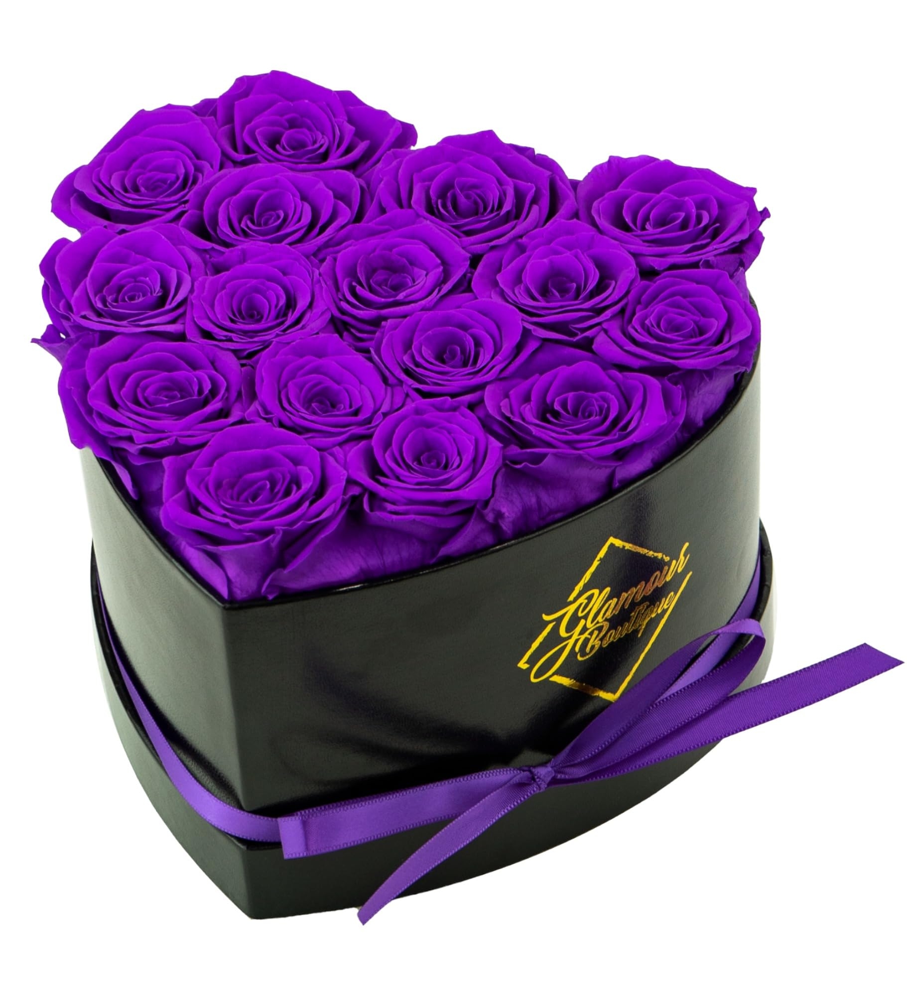 GLAMOUR BOUTIQUE 16 Flower Forever Heart Shape Box - Preserved Roses Gift for Her, Preserved Flowers, Purple