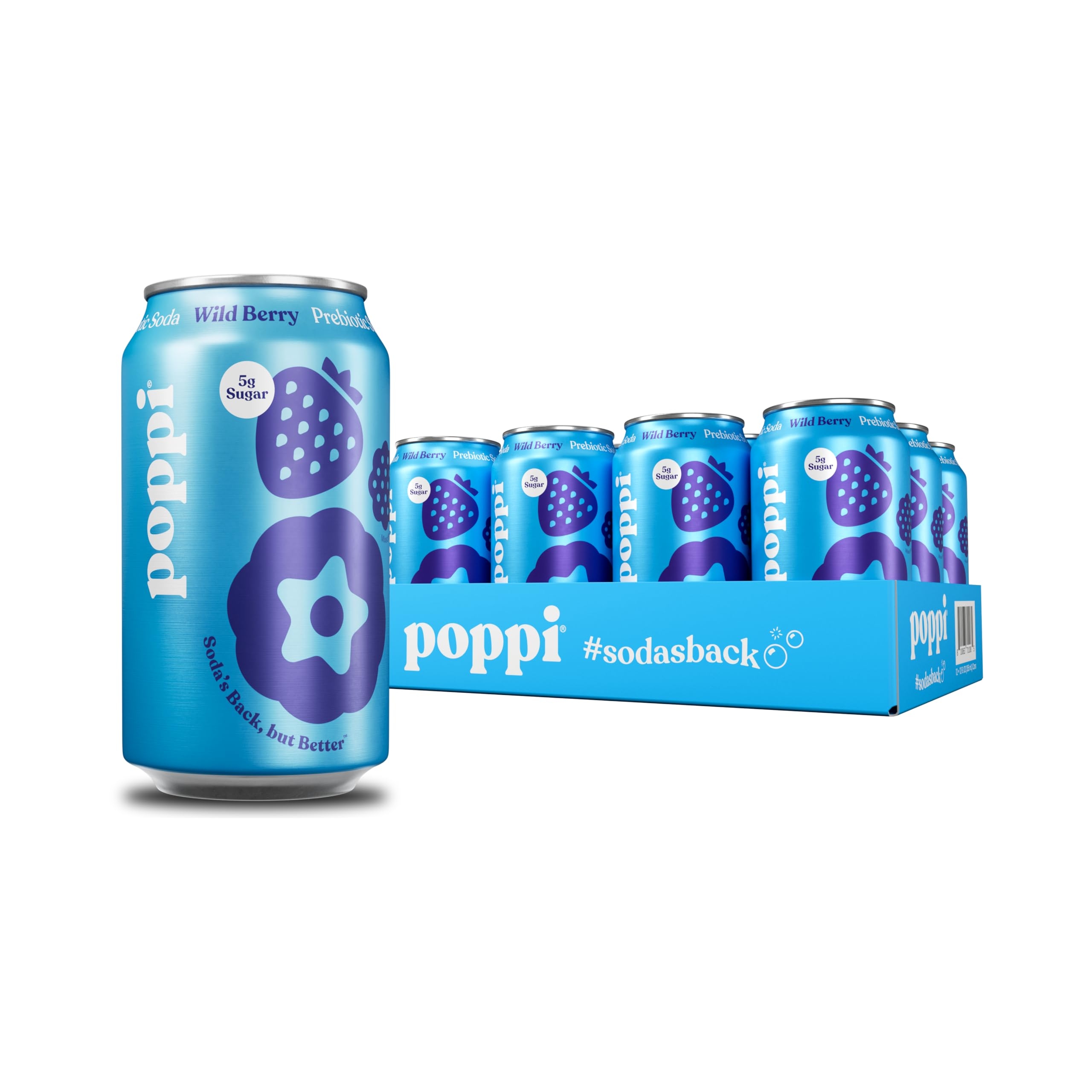 Poppi Sparkling Prebiotic Soda Beverage with Apple Cider Vinegar, Seltzer Water and Fruit Juice, Wild Berry Flavor, 12 oz, Pack of 12, Packaging May Vary