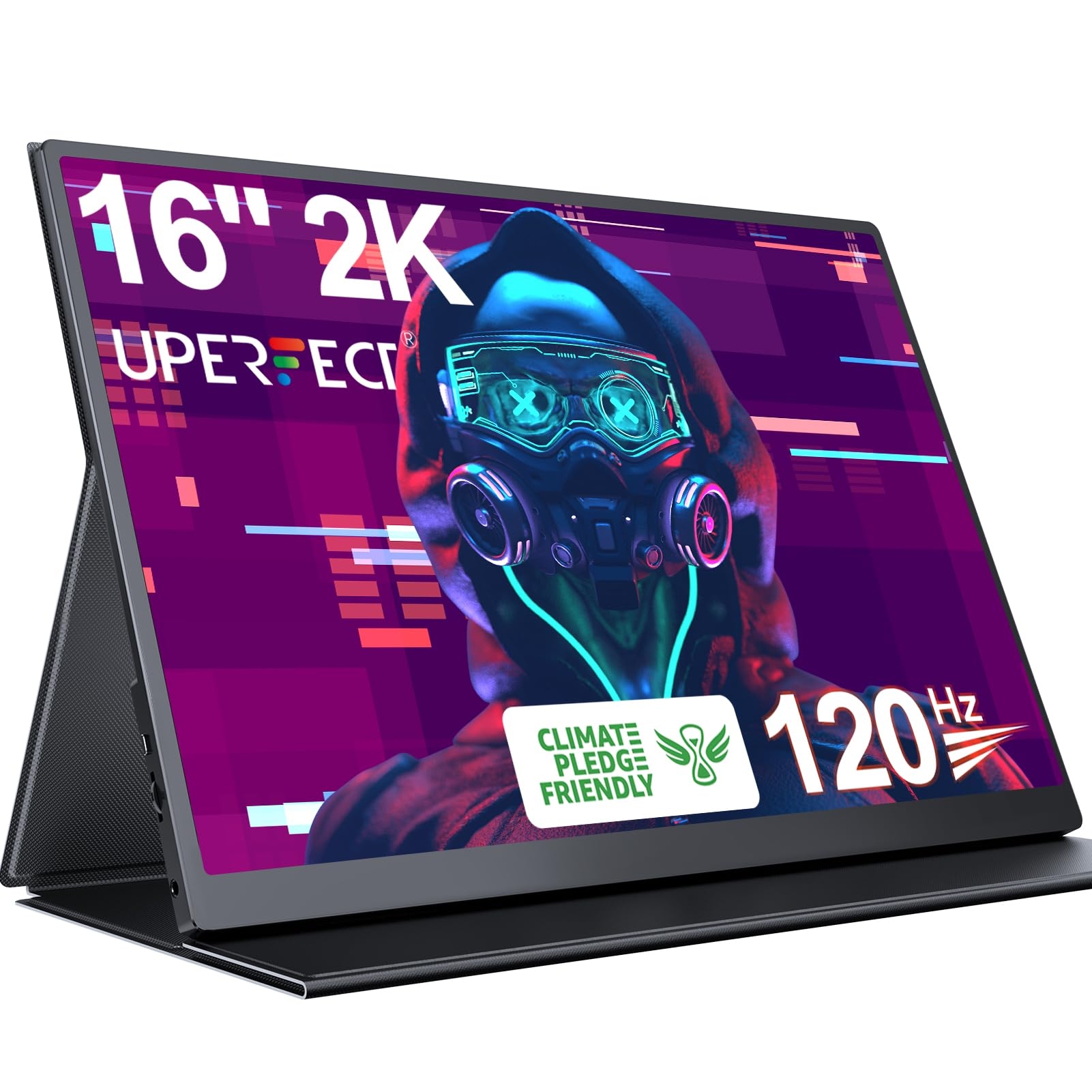 UPERFECT 2K 120Hz Portable Gaming Monitor, 16" 2560x1600 QHD 16:10 400 Nits 10 Bits Portable Monitor for Laptop w/VESA & Cover HDR FreeSync Eye Care External Second Screen for PC Phone Game Console