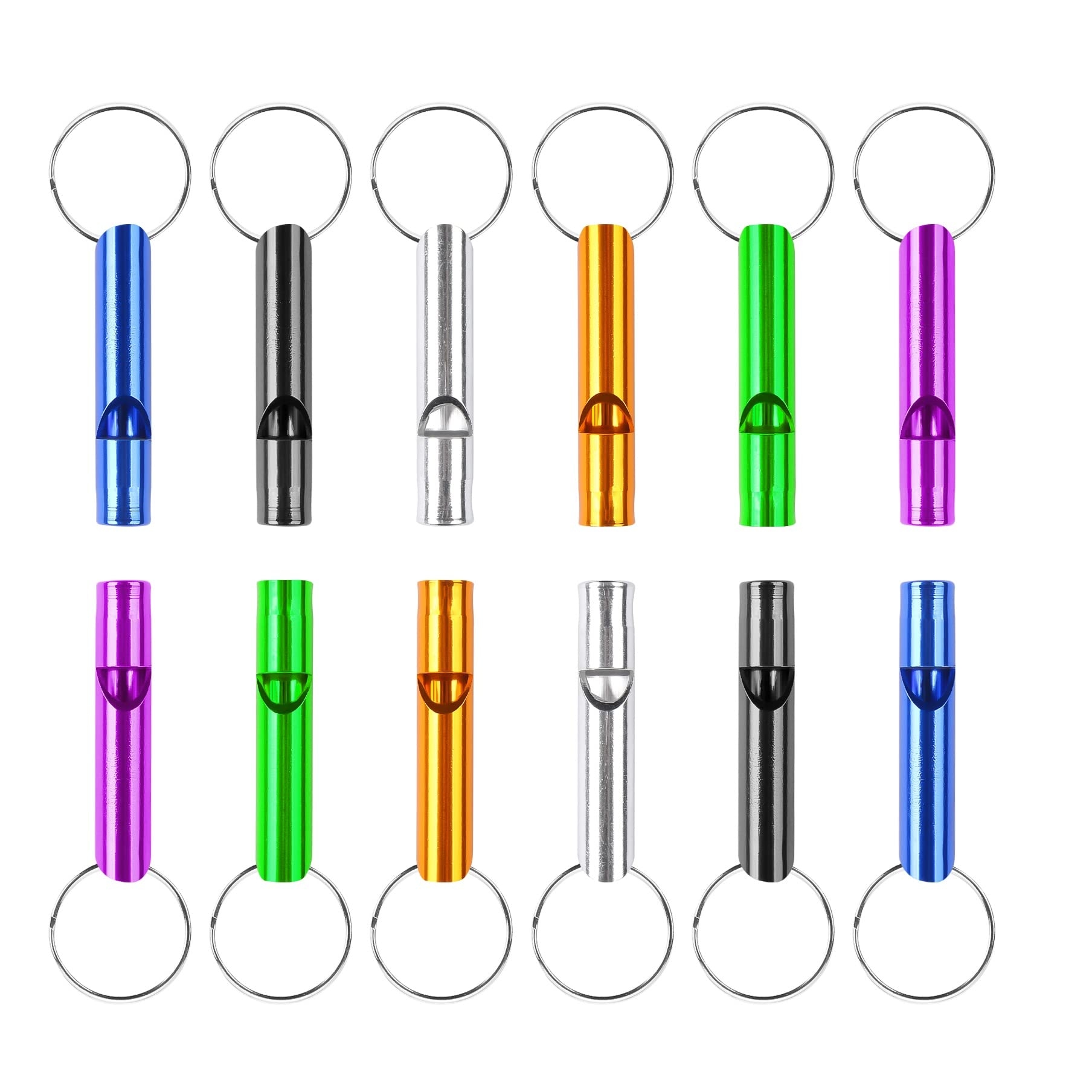 MIDELONG 12 pcs Emergency Whistle with Key Chain, Aluminum Extra Loud Safety Survival Whistle Keychain for Outdoor Sports Camping Hiking Boating Hunting, 6 Colors