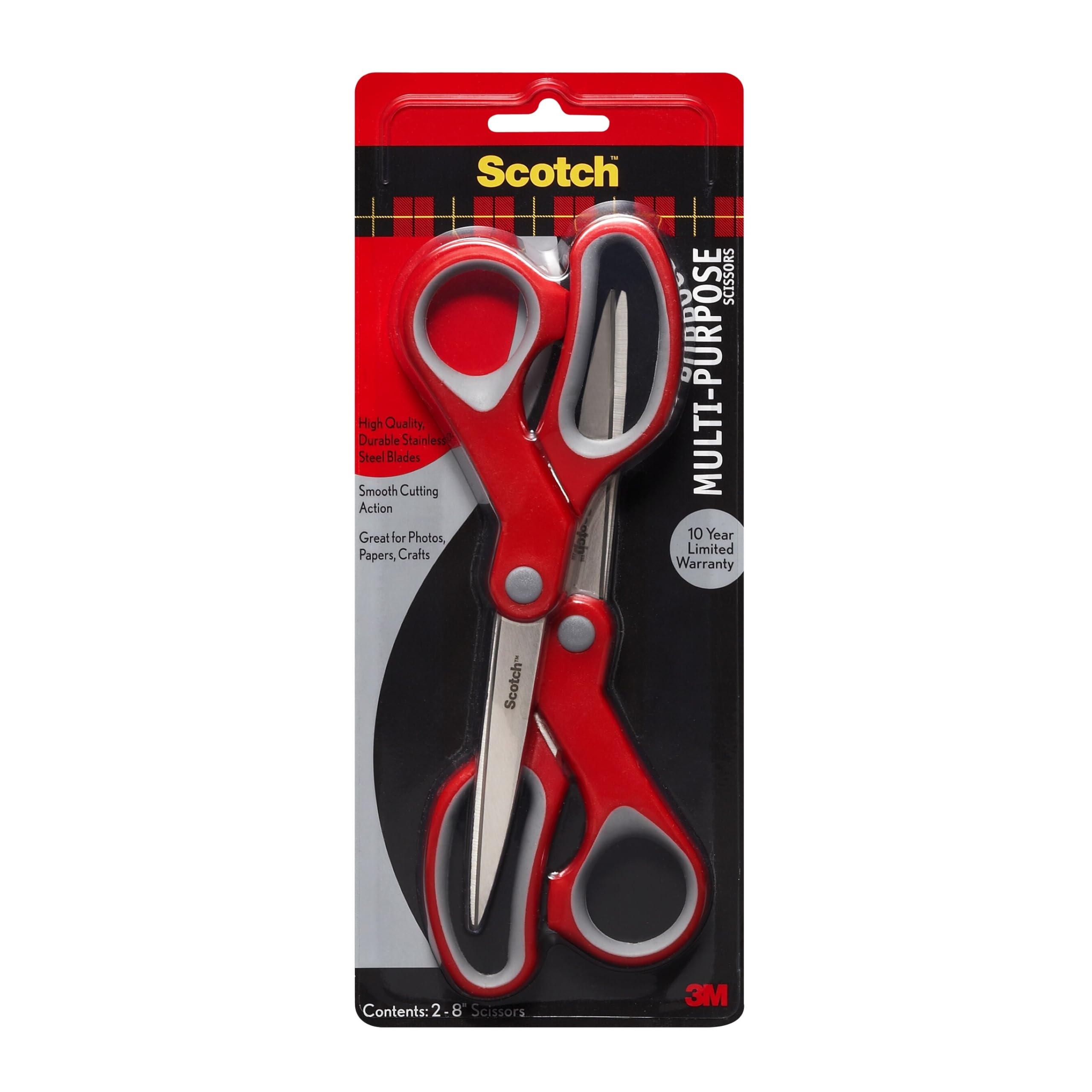 Scotch Multi-Purpose Scissors, Right or Left Hand, Stainless Steel Blades, 8-Inch, 2-Pack