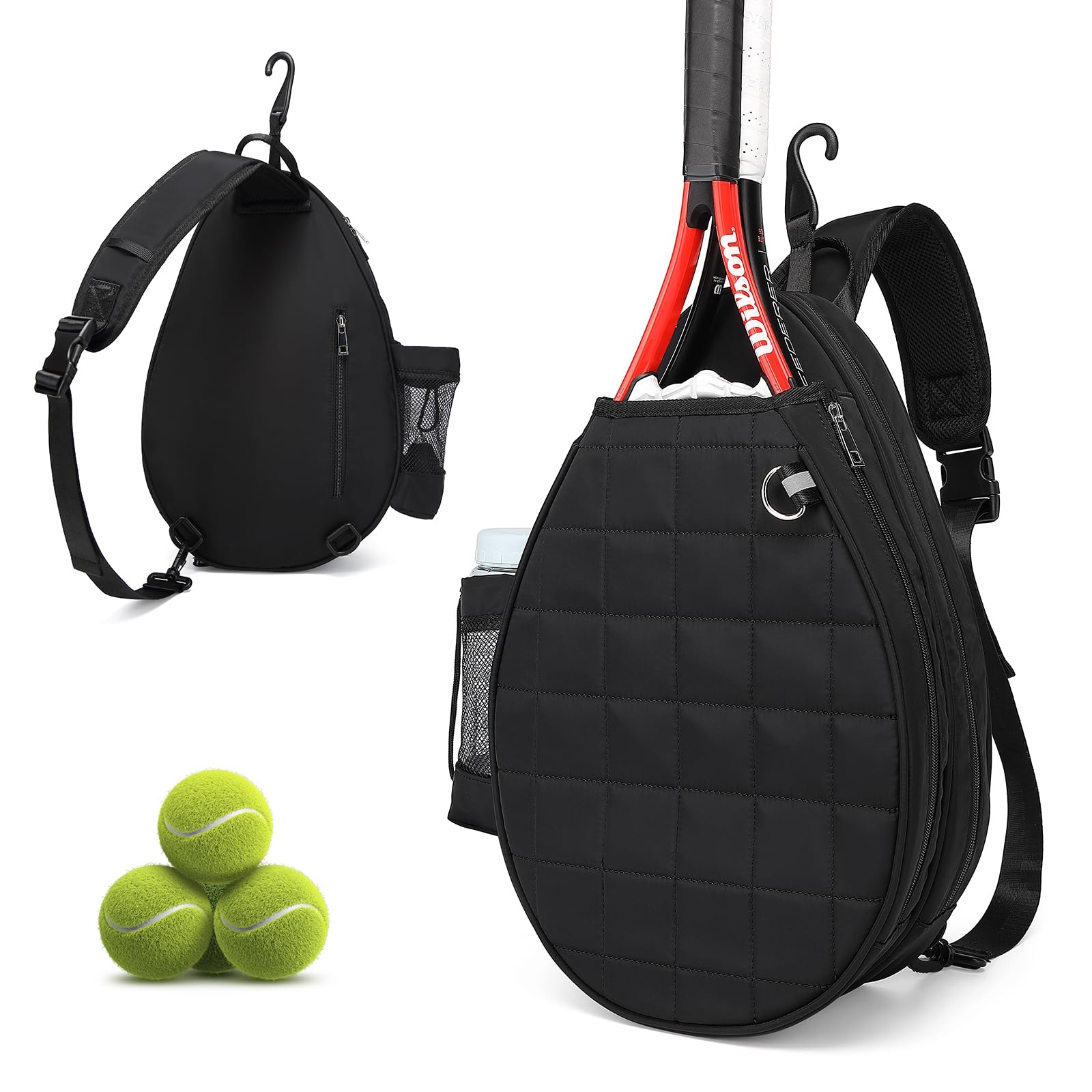 KAVIGOR Tennis Bag, Tennis Backpack Holds 2 Rackets, Quilted Crossbody Sling Bag, Waterproof Pickleball Bags with Safety Pocket for Women and Men