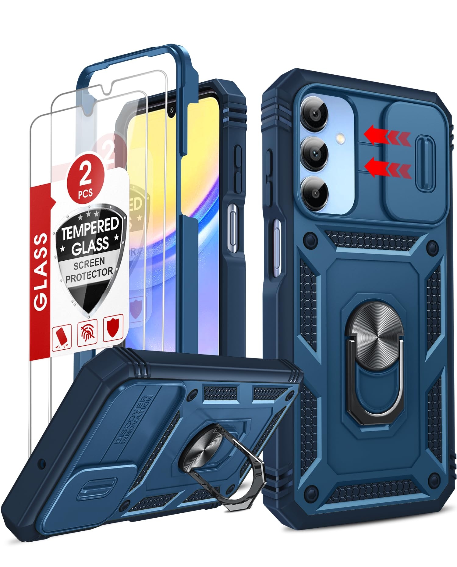 LeYi Cell Phone Case Cover Galaxy A15 5G and Screen Protector, Smartphone Case Galaxy A15 5G Cell Phone Accessories, Magnetic Stand, Shock Proof Funda para Smart A 15 5G, Blue