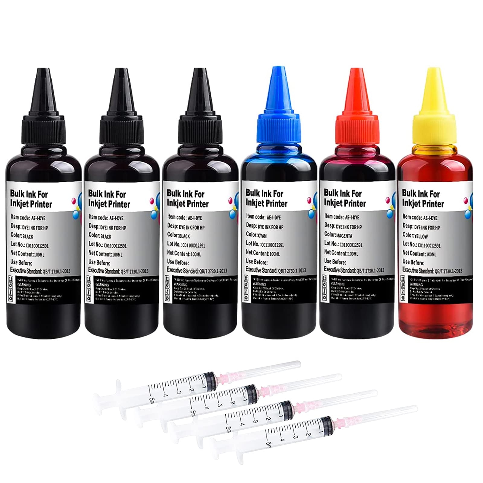 Dikarsum Refill Ink Kit for HP 60 61 62 63 94 95 96 564 920 901 902 932 933 934 940 950 951 952 Inkjet Printer Cartridges for Refillable Ink Cartridges CISS System with 4 Free Syringe(100ML 3BK C M Y)