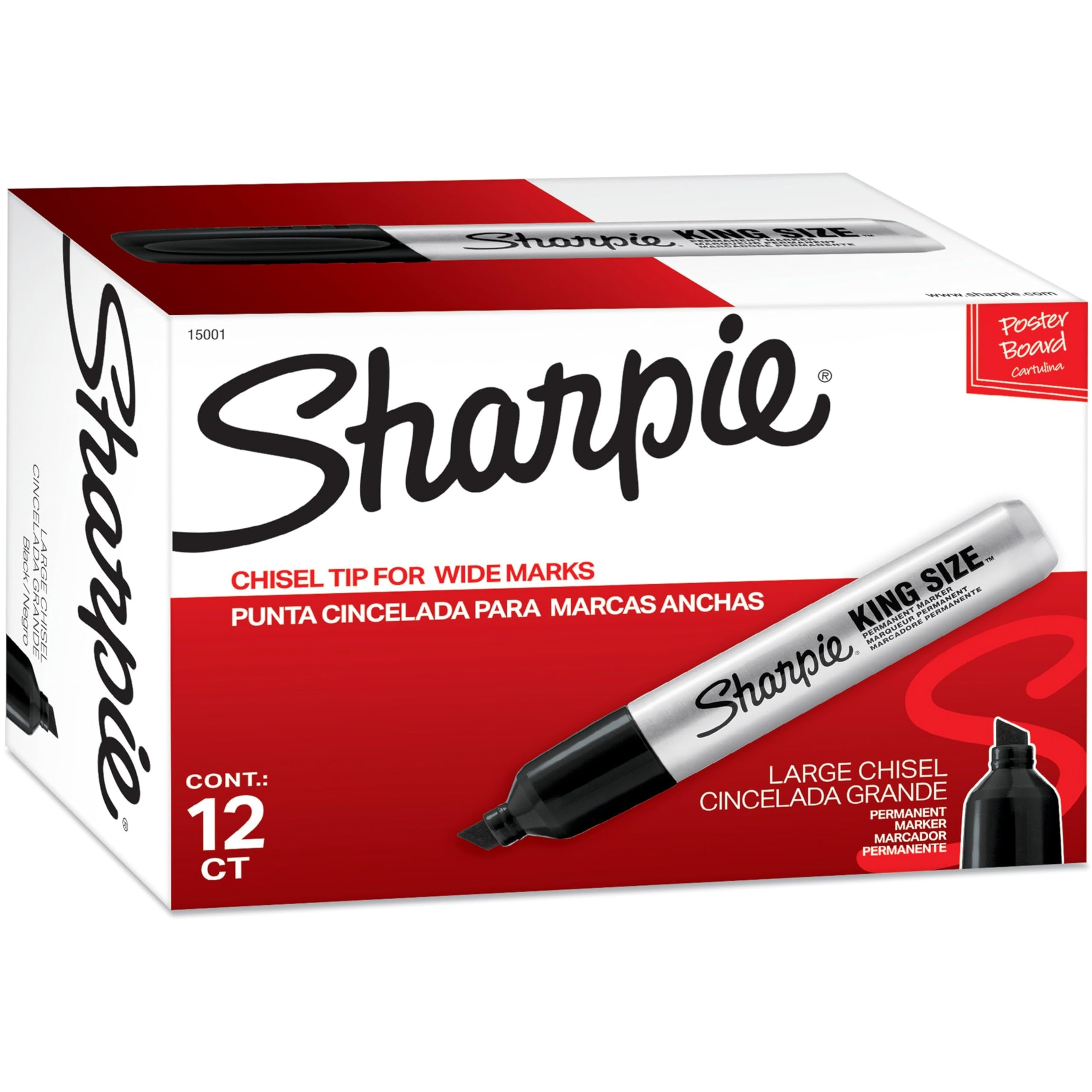 Sharpie King Size Permanent Markers Chisel Tip Markers for Work & Industrial Use 12 Count