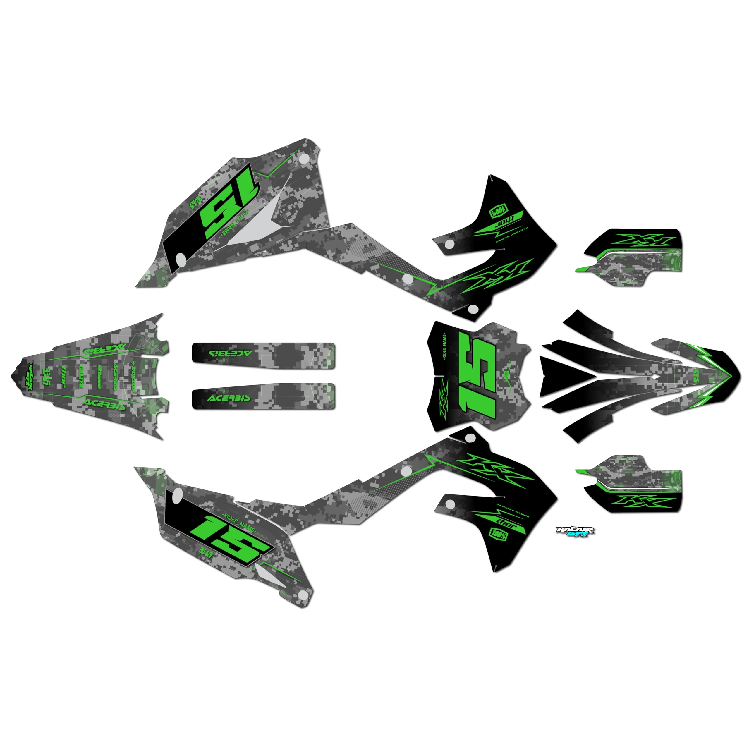 Kalair GFX Graphics Kit for Kawasaki KX450 (2019-2023) CYBERWARE Series Green 16 Mil - Dirt bike Custom Racing Graphics Decals Stickers Kit, no-plastics