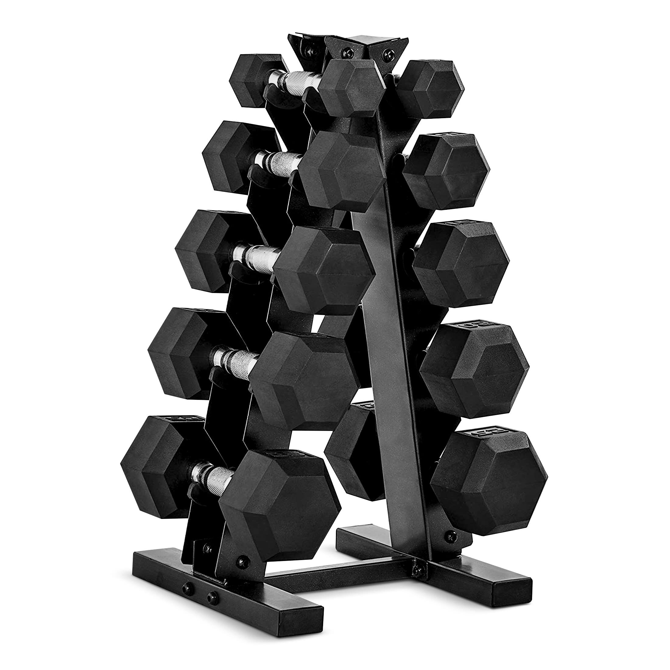 CAP Barbell 150 LB Coated Hex Dumbbell Weight Set with Vertical Rack, Black